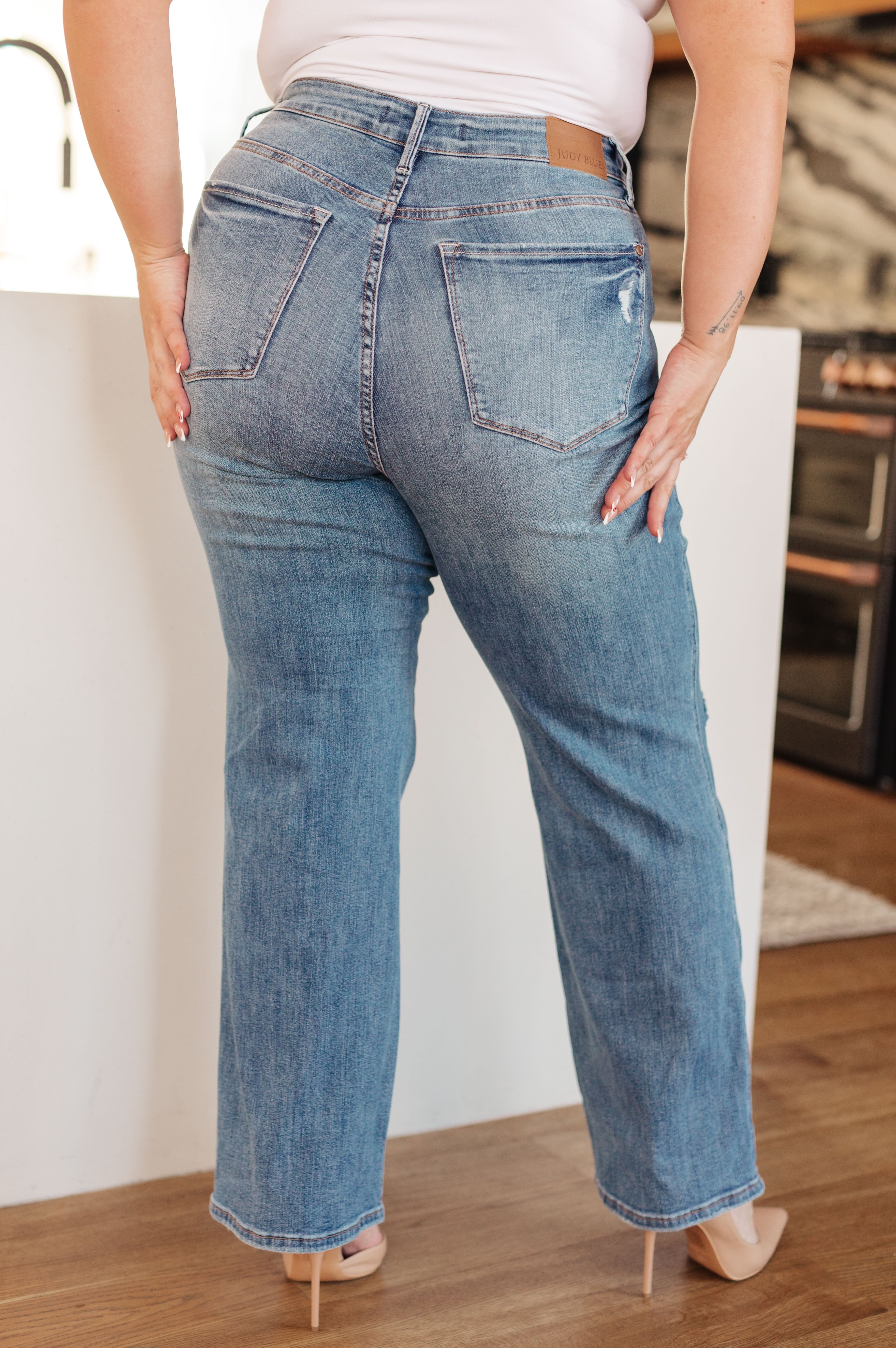 Bree High Rise Control Top Distressed Straight Jeans-Womens-Stay Foxy Boutique, Florissant, Missouri