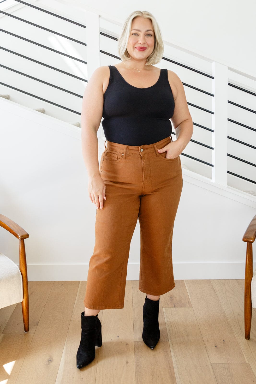 Briar High Rise Control Top Wide Leg Crop Jeans in Camel-Womens-Stay Foxy Boutique, Florissant, Missouri