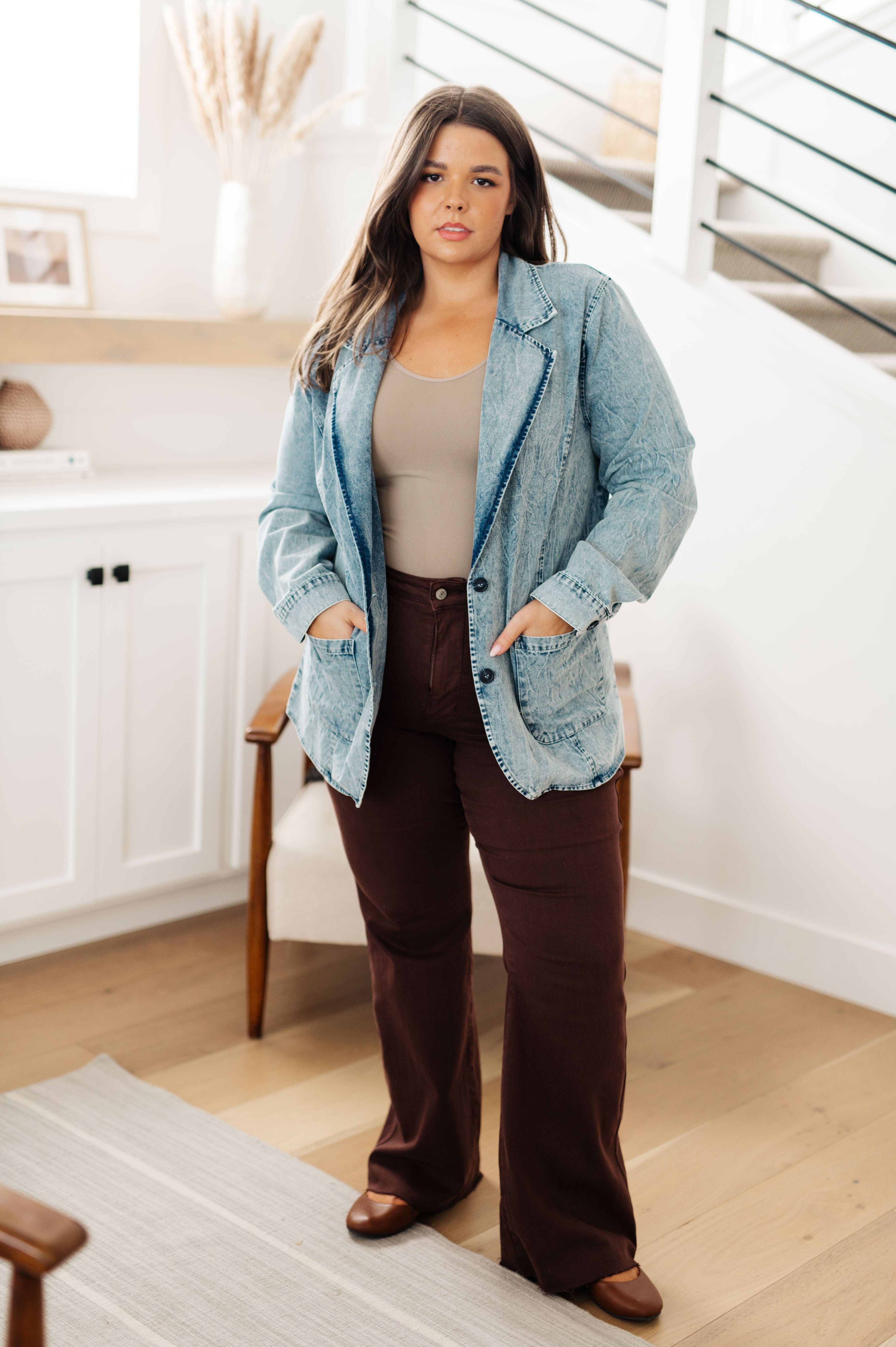 Business Brunch Denim Blazer-Womens-Stay Foxy Boutique, Florissant, Missouri