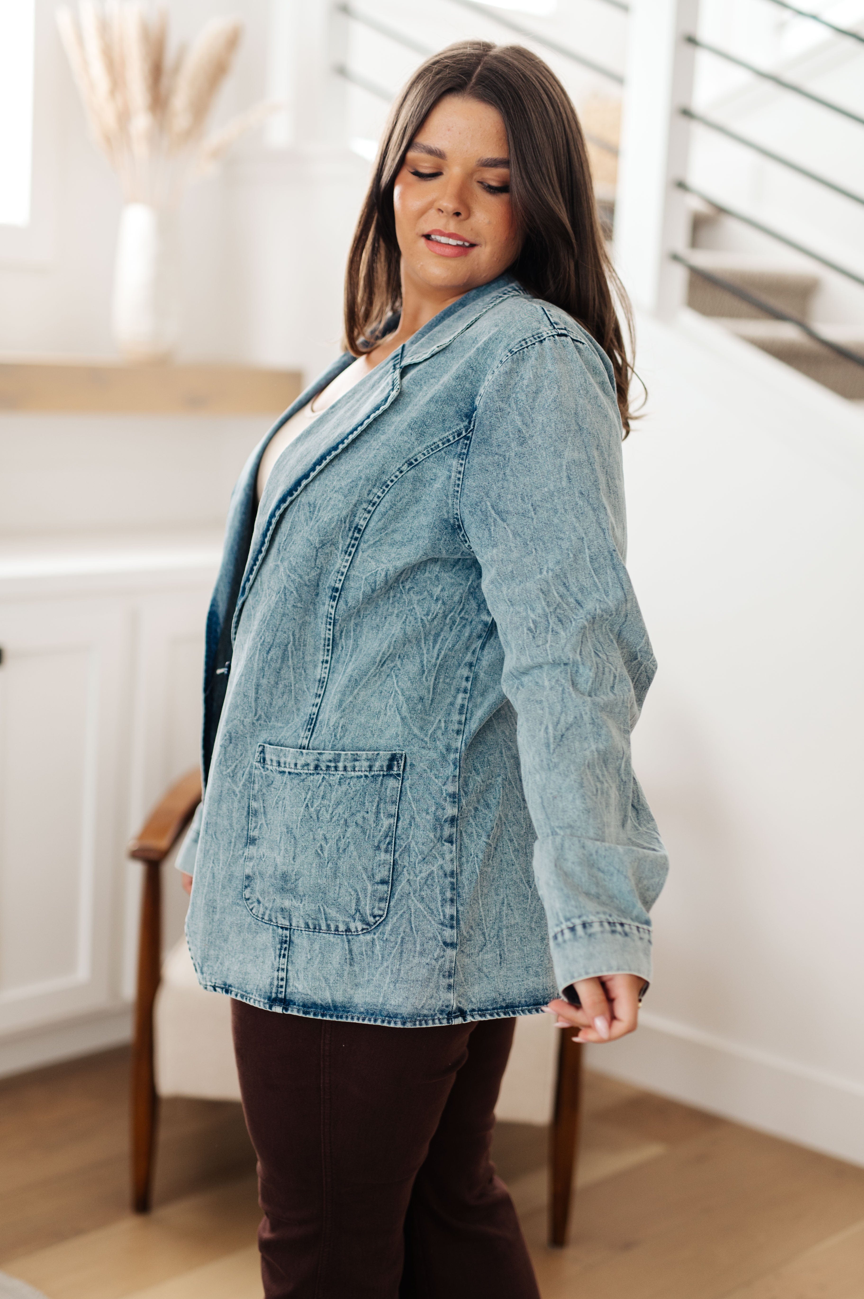 Business Brunch Denim Blazer-Womens-Stay Foxy Boutique, Florissant, Missouri