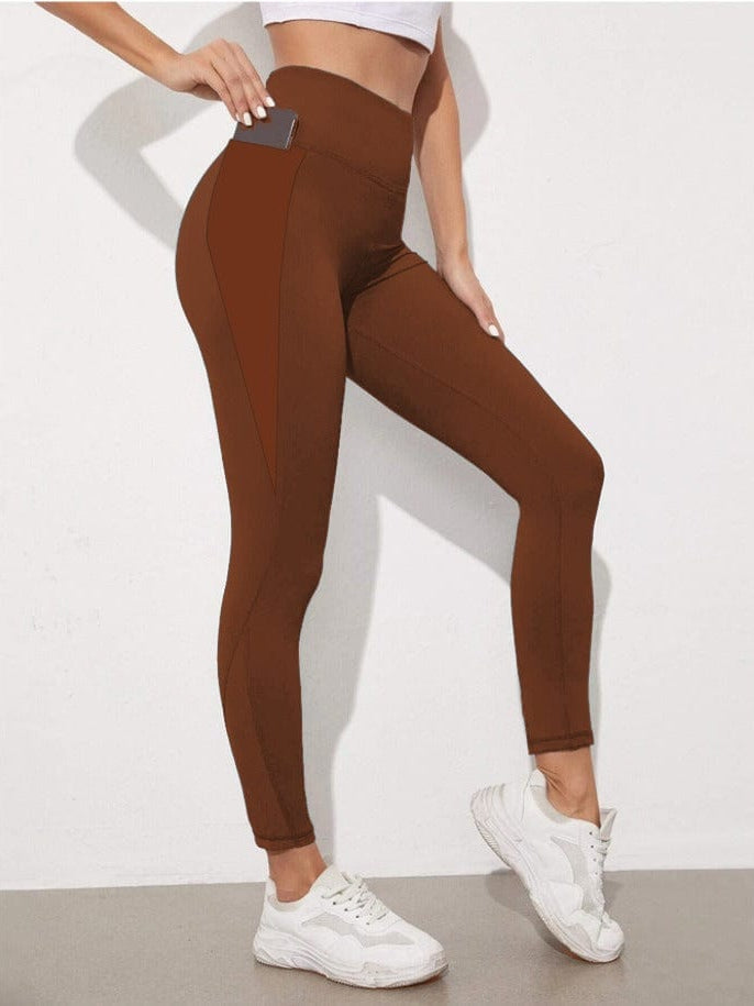 SOLID RUN-CHESNUT PANEL POCKET LEGGING-Stay Foxy Boutique, Florissant, Missouri