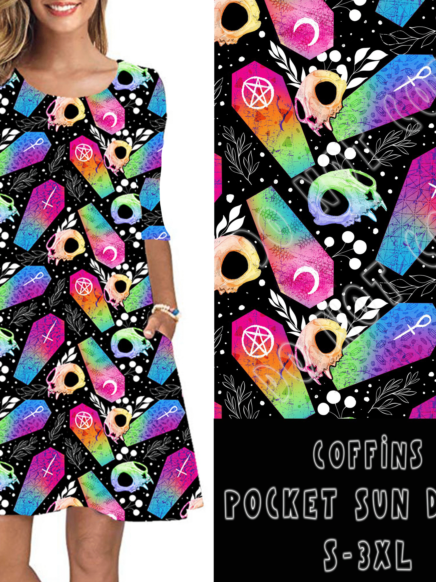 3/4 SLEEVE POCKET DRESS- COFFINS-Stay Foxy Boutique, Florissant, Missouri