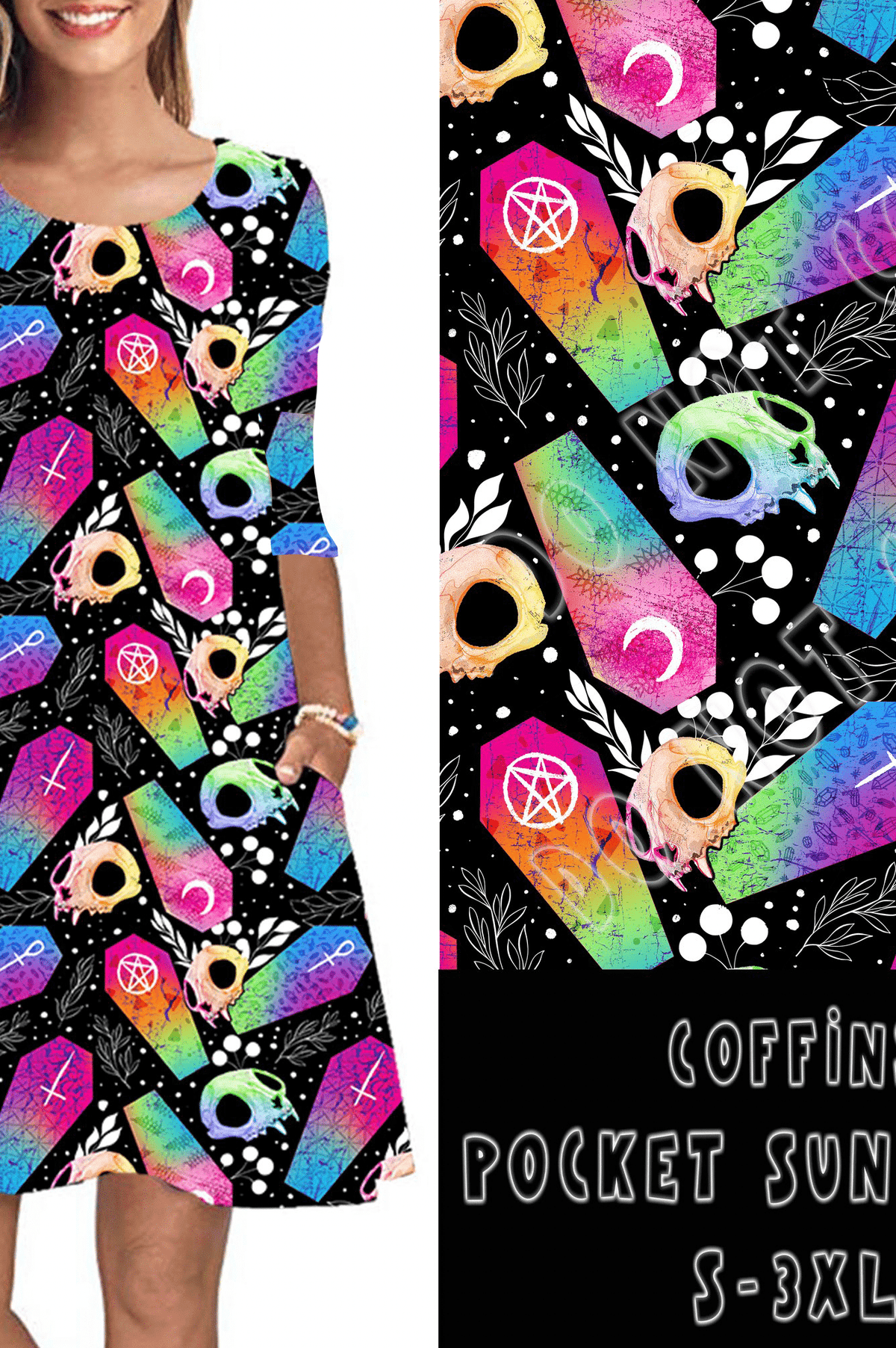 3/4 SLEEVE POCKET DRESS- COFFINS-Stay Foxy Boutique, Florissant, Missouri