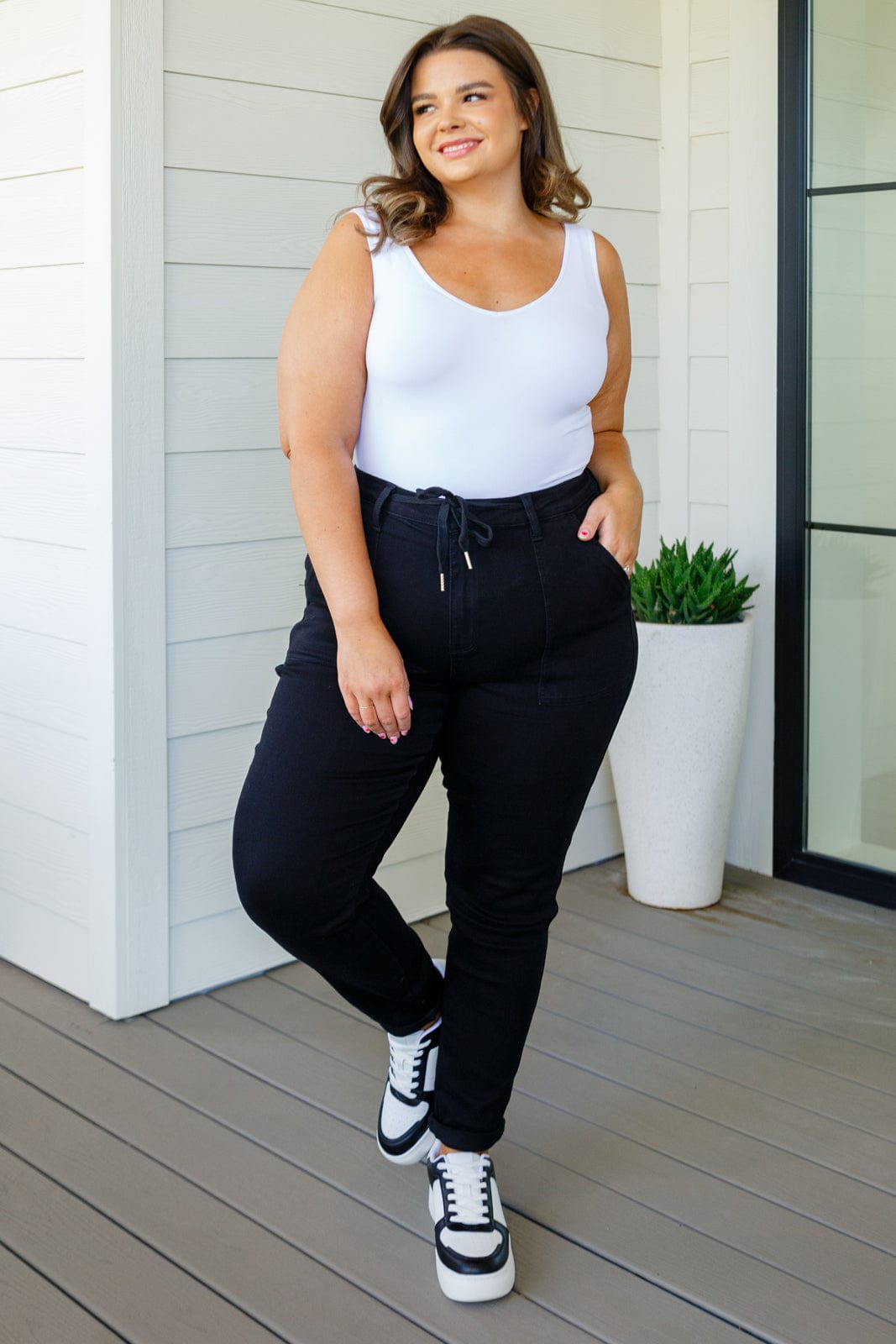 Carmen Double Cuff Joggers in Black-Athleisure-Stay Foxy Boutique, Florissant, Missouri