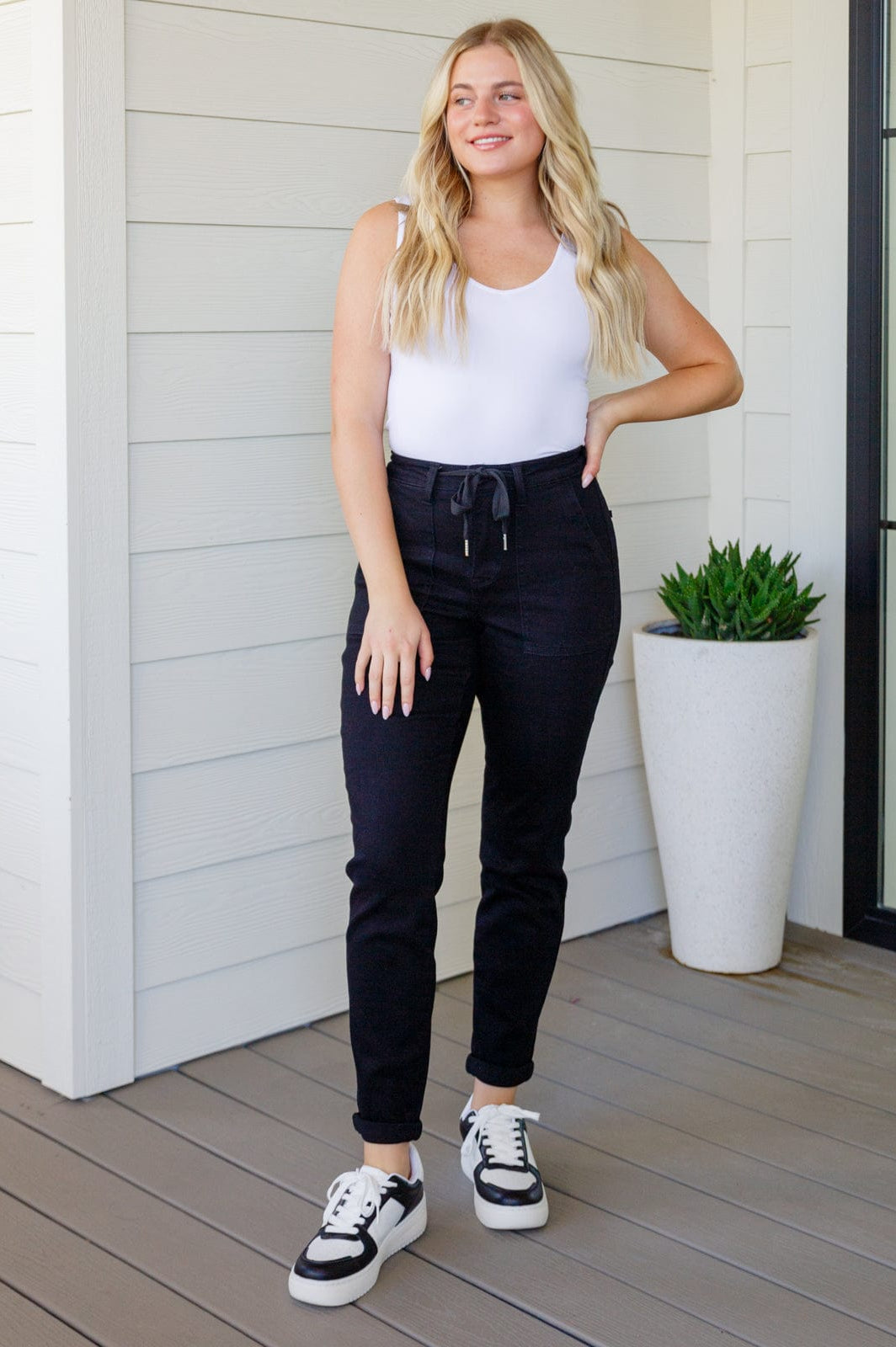 Carmen Double Cuff Joggers in Black-Athleisure-Stay Foxy Boutique, Florissant, Missouri
