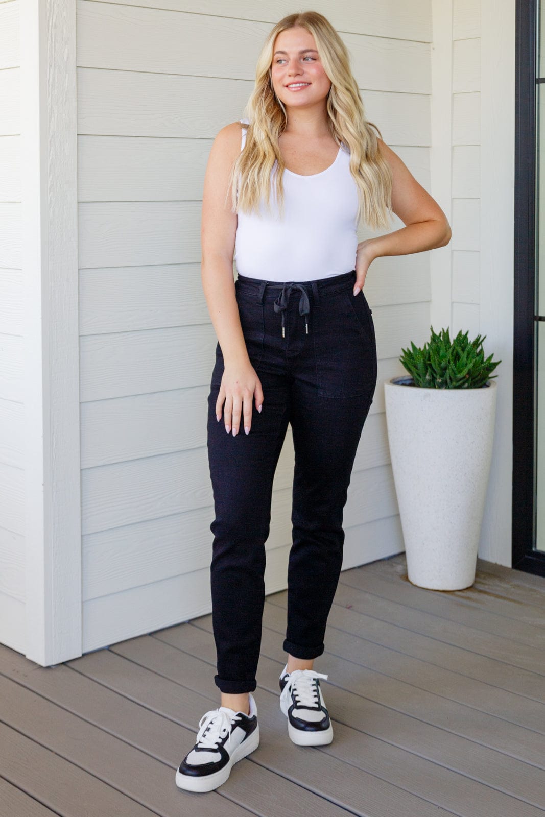 Carmen Double Cuff Joggers in Black-Athleisure-Stay Foxy Boutique, Florissant, Missouri