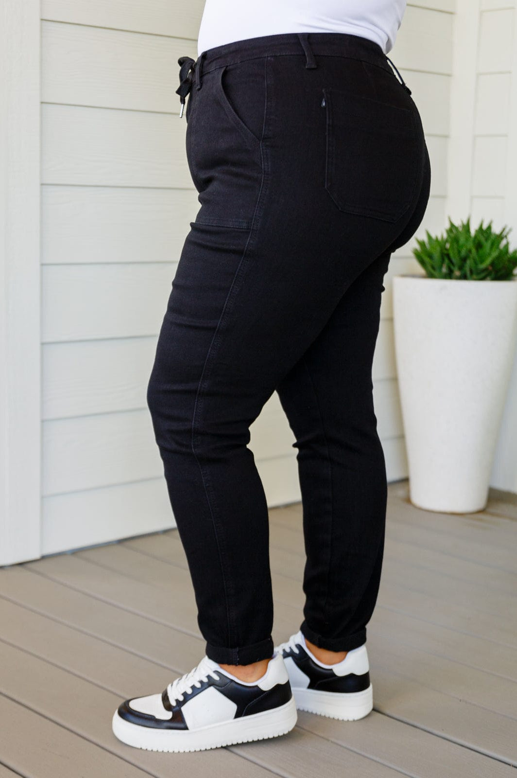 Carmen Double Cuff Joggers in Black-Athleisure-Stay Foxy Boutique, Florissant, Missouri