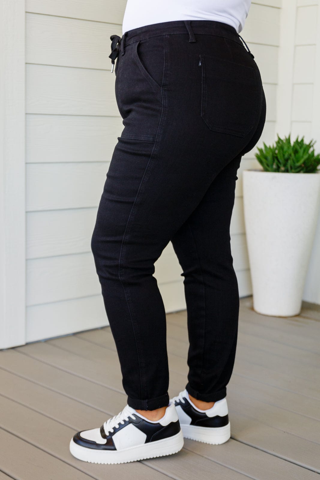 Carmen Double Cuff Joggers in Black-Athleisure-Stay Foxy Boutique, Florissant, Missouri