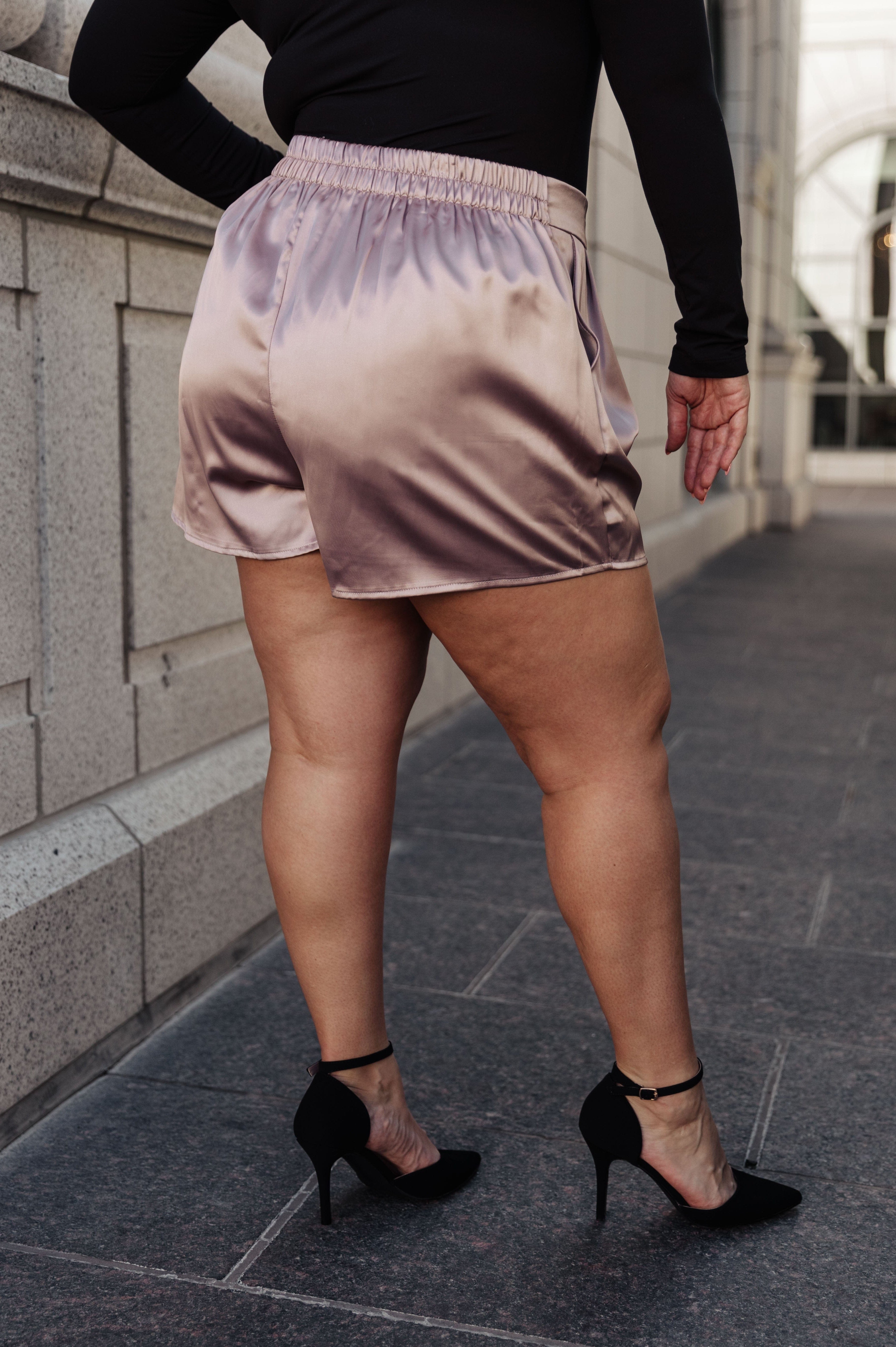 Champagne and Roses Satin Shorts-Womens-Stay Foxy Boutique, Florissant, Missouri