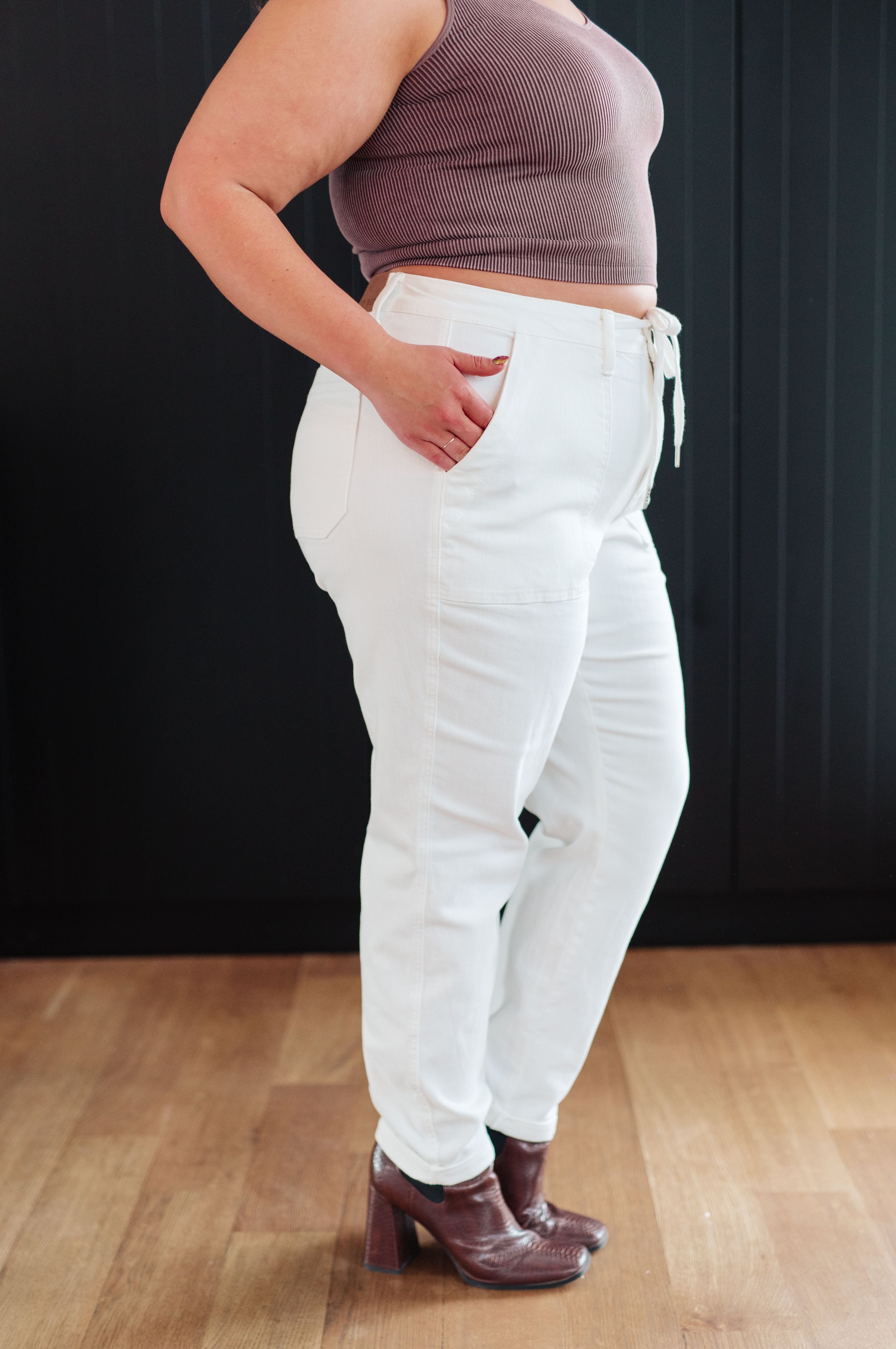 Charlene High Rise Jogger in Ecru-Womens-Stay Foxy Boutique, Florissant, Missouri