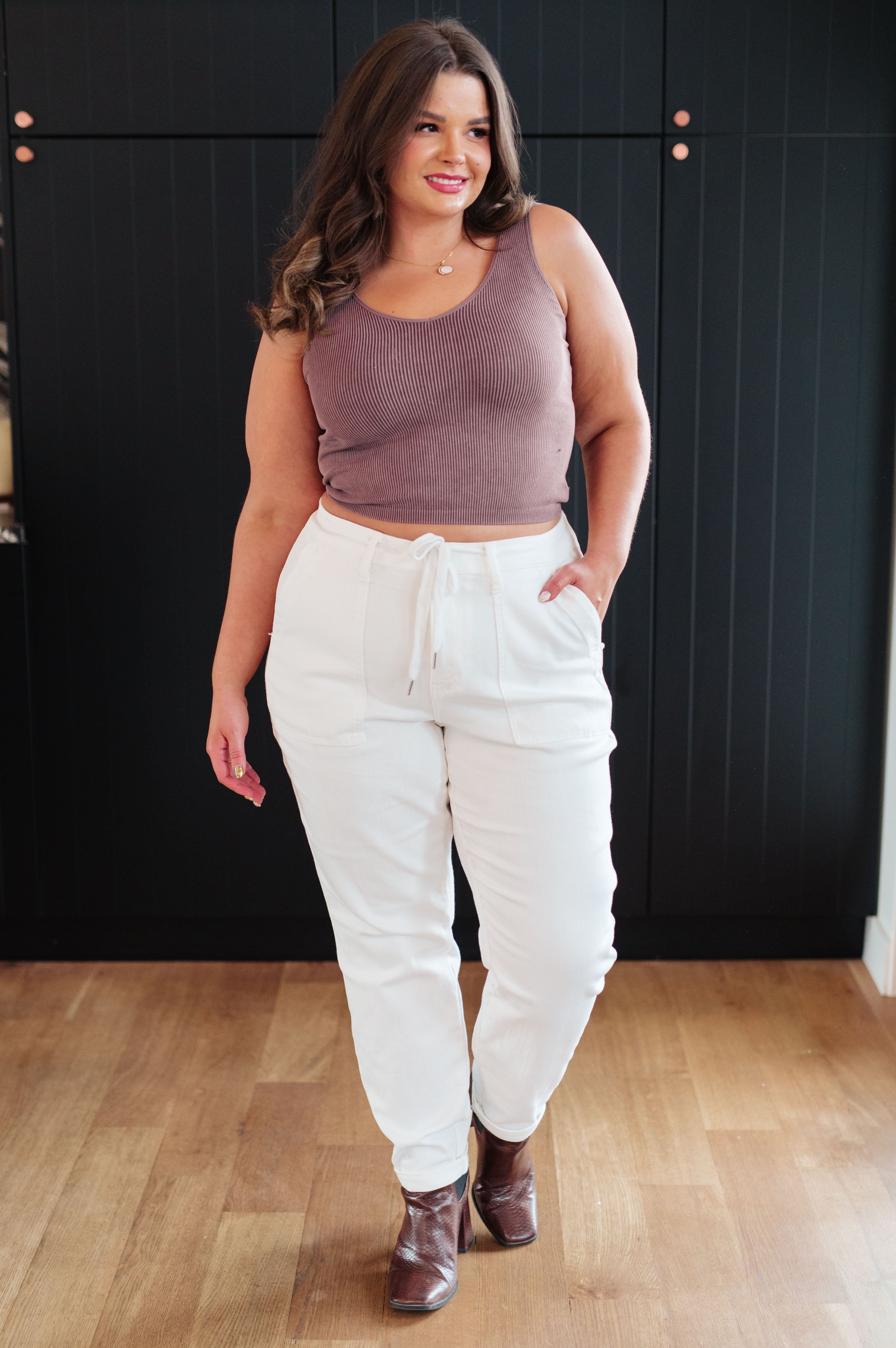Charlene High Rise Jogger in Ecru-Womens-Stay Foxy Boutique, Florissant, Missouri