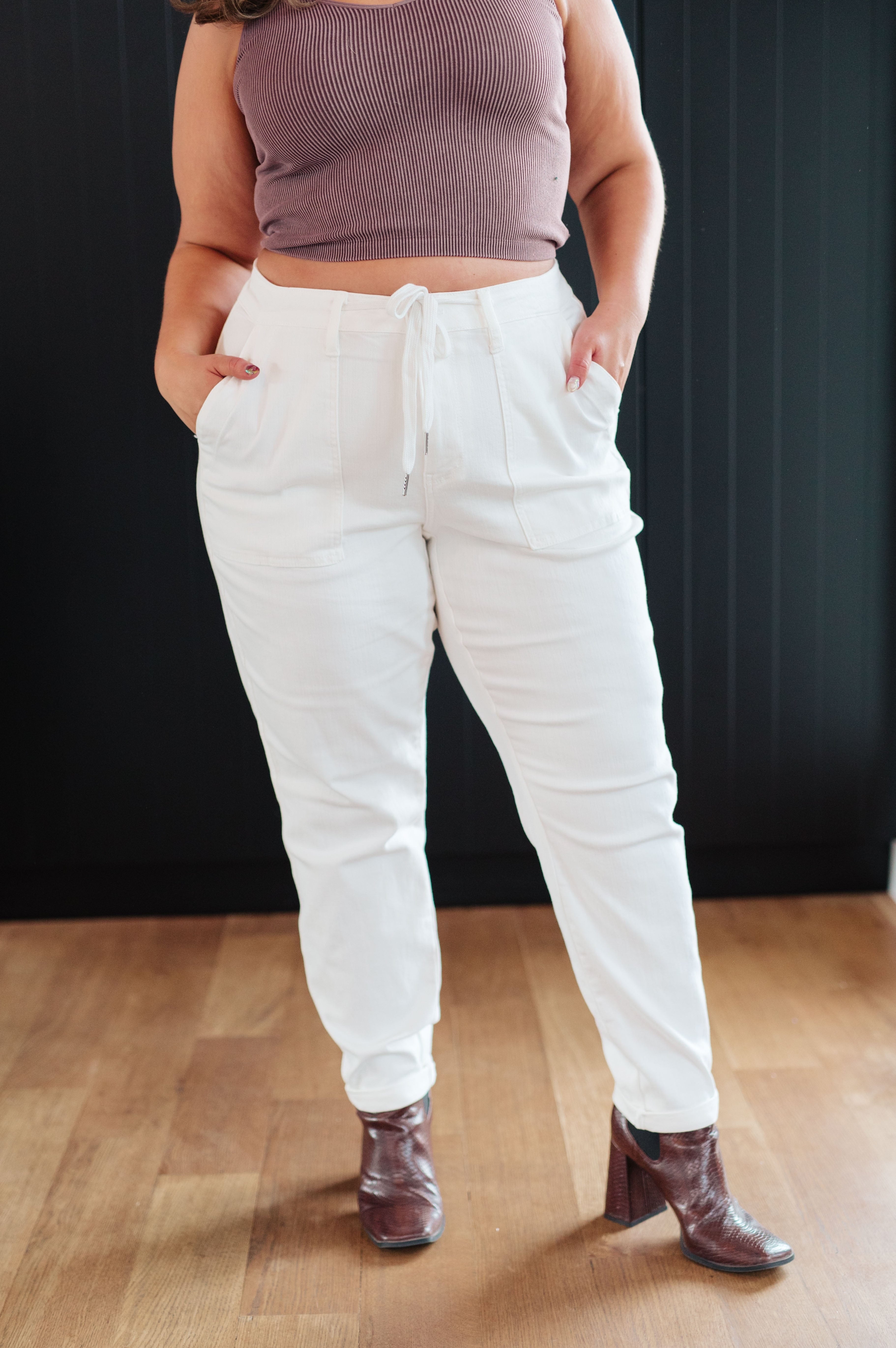 Charlene High Rise Jogger in Ecru-Womens-Stay Foxy Boutique, Florissant, Missouri