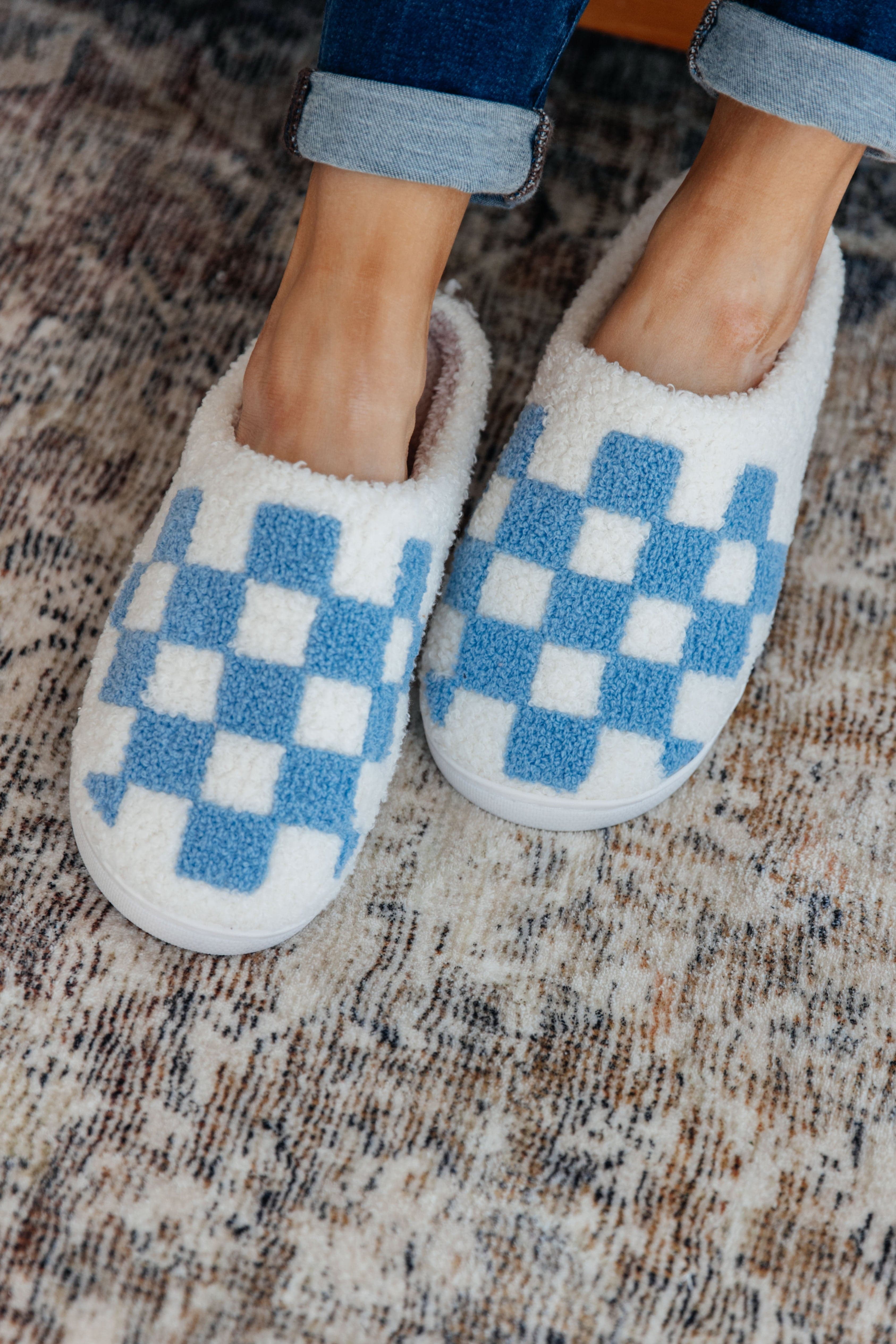Checked Out Slippers in Blue-Womens-Stay Foxy Boutique, Florissant, Missouri
