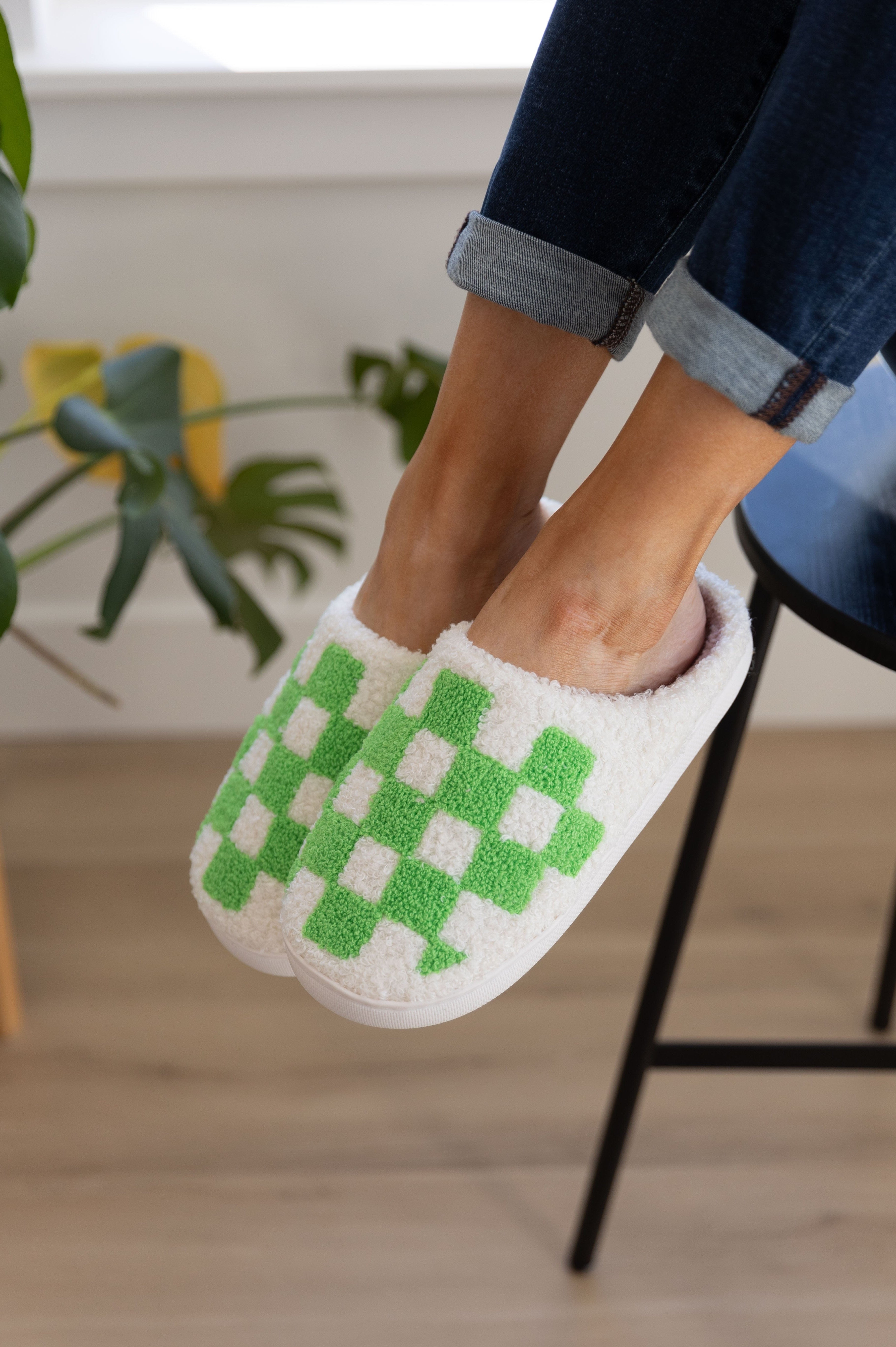 Checked Out Slippers in Green-Womens-Stay Foxy Boutique, Florissant, Missouri