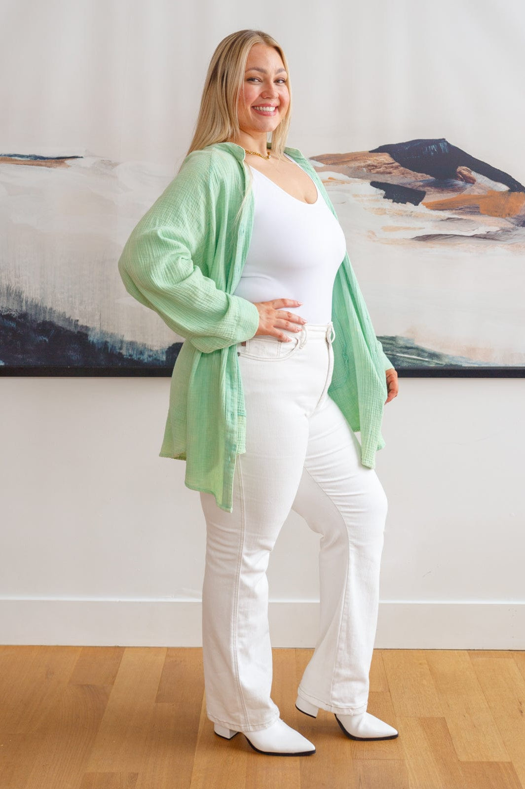 Corey Button Up Top In Vintage Green-Womens-Stay Foxy Boutique, Florissant, Missouri