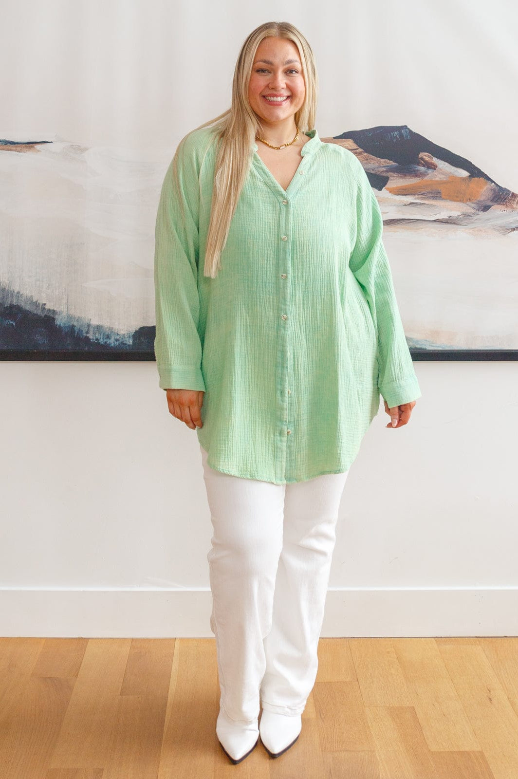 Corey Button Up Top In Vintage Green-Womens-Stay Foxy Boutique, Florissant, Missouri