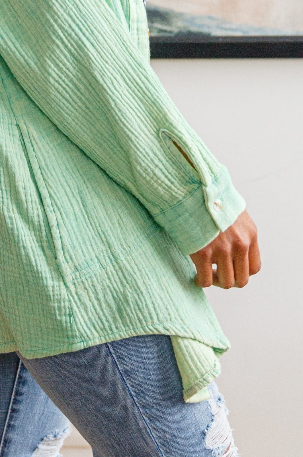 Corey Button Up Top In Vintage Green-Womens-Stay Foxy Boutique, Florissant, Missouri