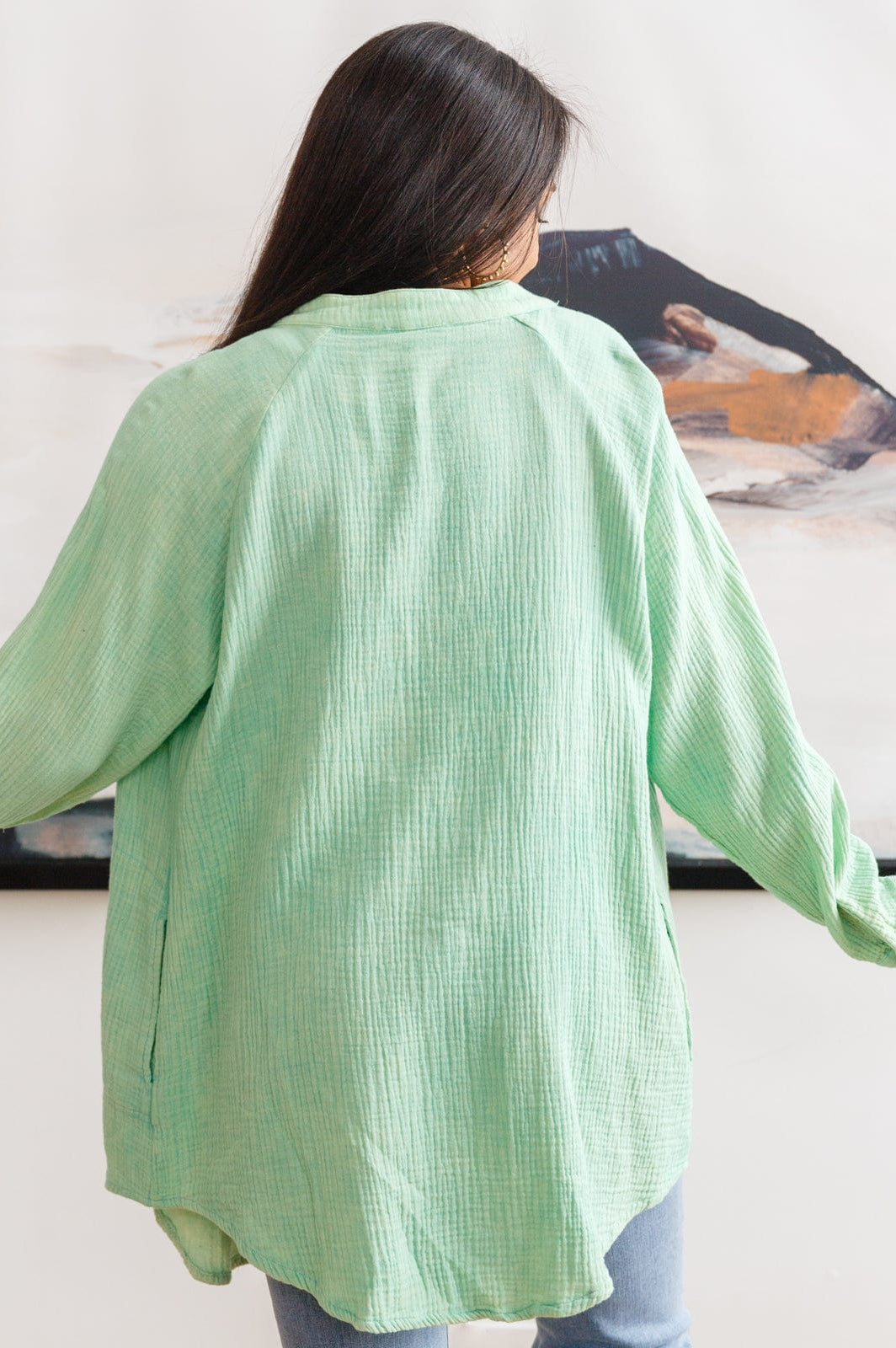 Corey Button Up Top In Vintage Green-Womens-Stay Foxy Boutique, Florissant, Missouri