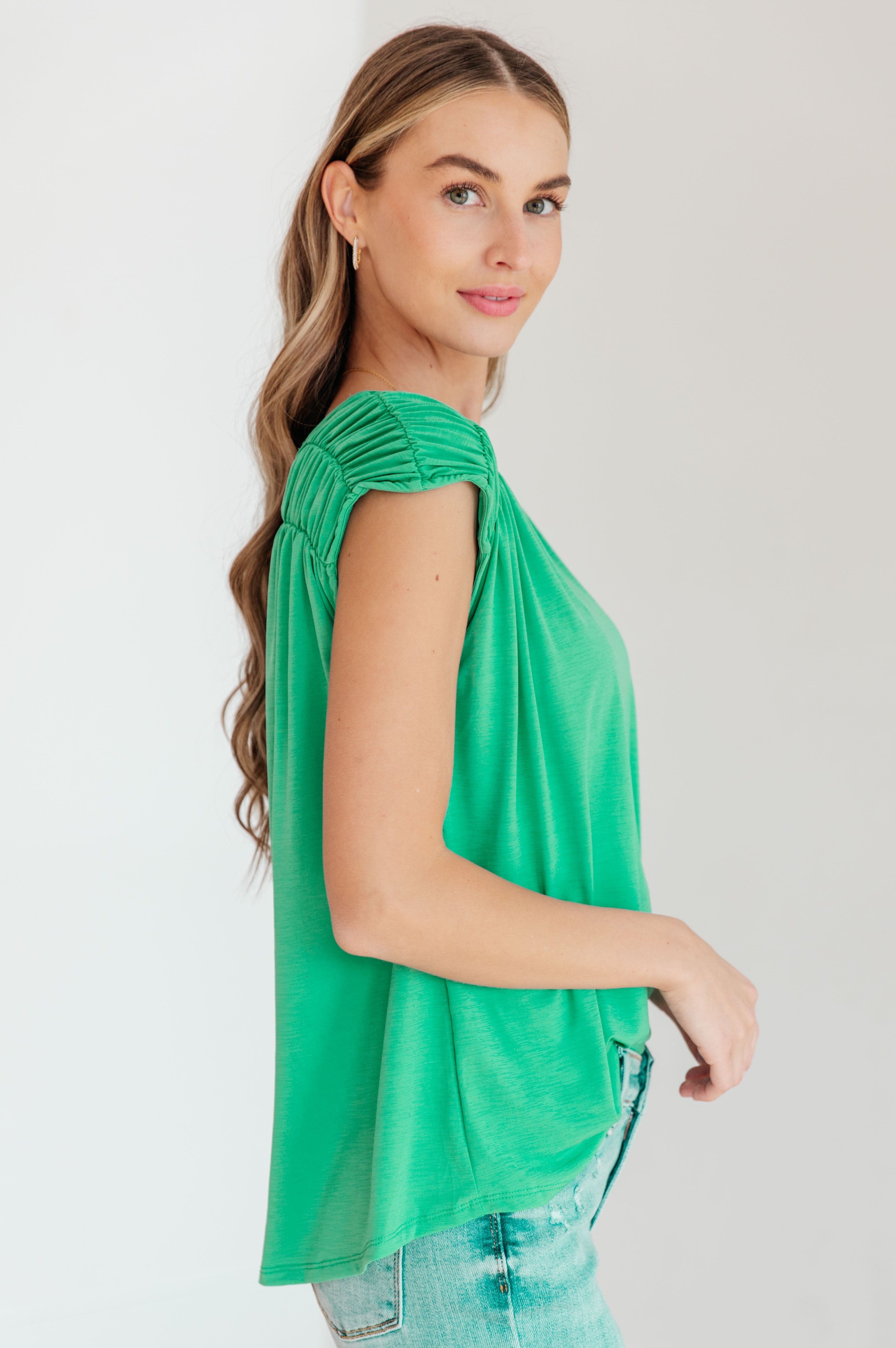 Ruched Cap Sleeve Top in Emerald-Womens-Stay Foxy Boutique, Florissant, Missouri
