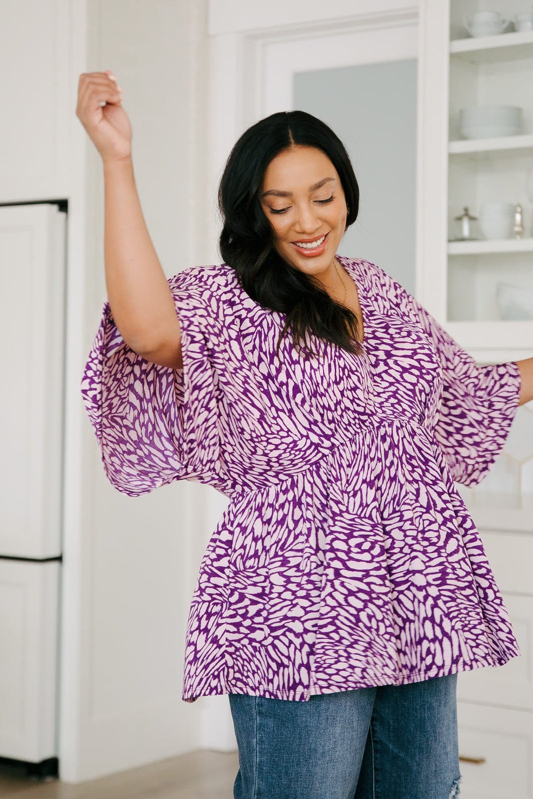 Dearest Dreamer Peplum Top in Painted Purple-Tops-Stay Foxy Boutique, Florissant, Missouri