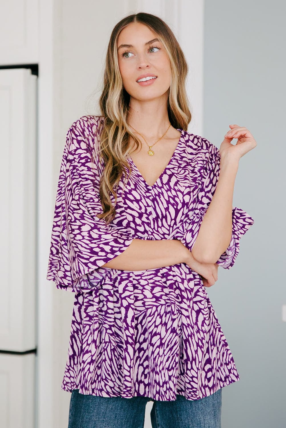 Dearest Dreamer Peplum Top in Painted Purple-Tops-Stay Foxy Boutique, Florissant, Missouri