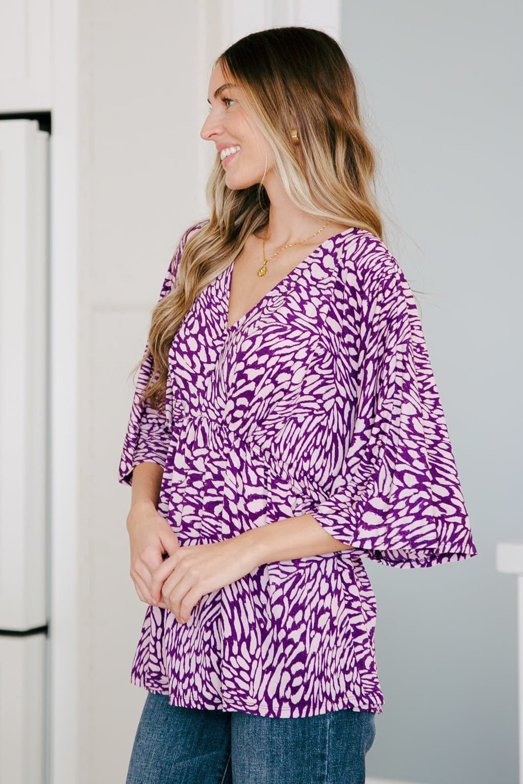Dearest Dreamer Peplum Top in Painted Purple-Tops-Stay Foxy Boutique, Florissant, Missouri