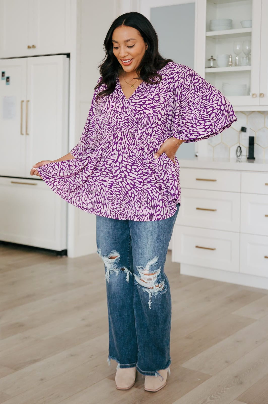 Dearest Dreamer Peplum Top in Painted Purple-Tops-Stay Foxy Boutique, Florissant, Missouri