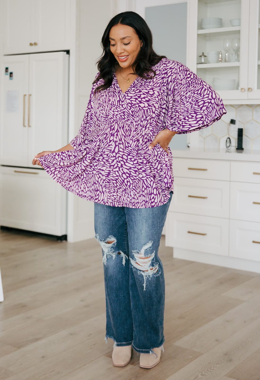 Dearest Dreamer Peplum Top in Painted Purple-Tops-Stay Foxy Boutique, Florissant, Missouri