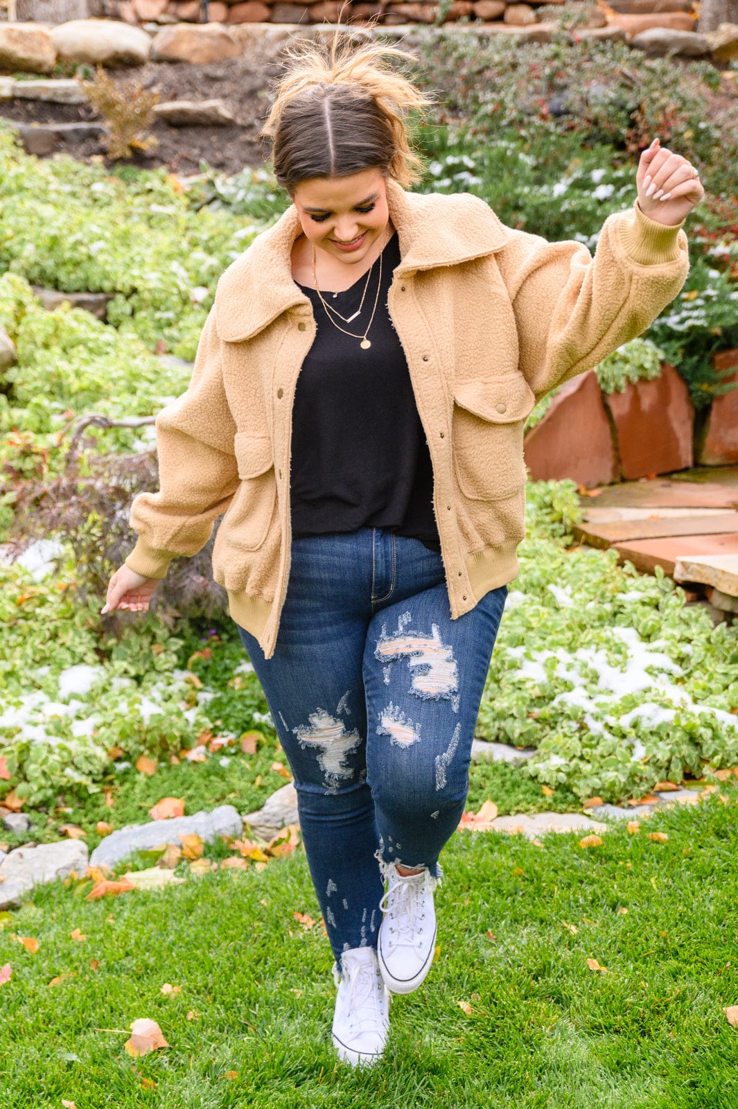 Don't Stress Oversized Collar Sherpa Jacket In Taupe-Womens-Stay Foxy Boutique, Florissant, Missouri