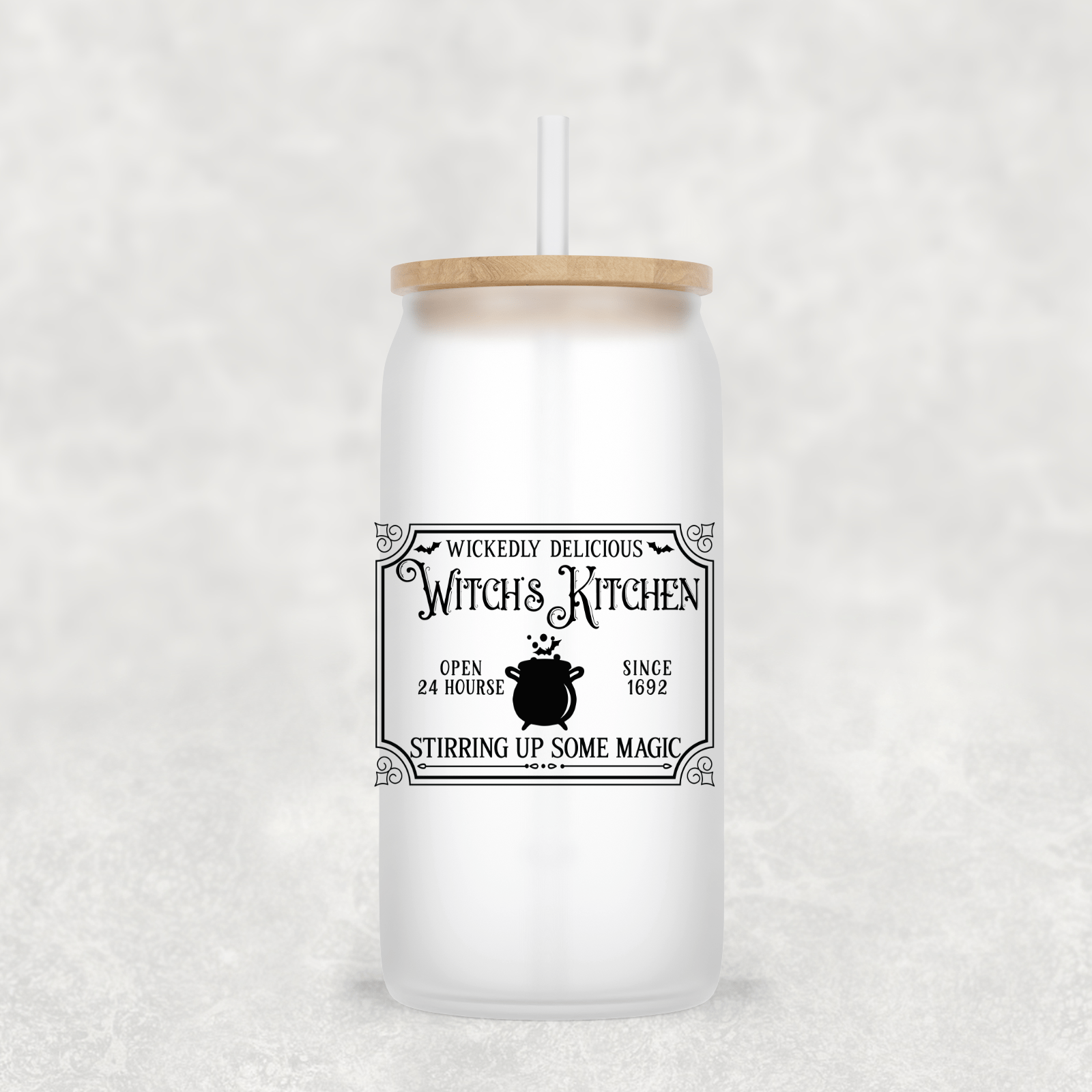 Stirring up Some Magic Glass Cup with clear straw and bamboo lid-Drinkware-Stay Foxy Boutique, Florissant, Missouri
