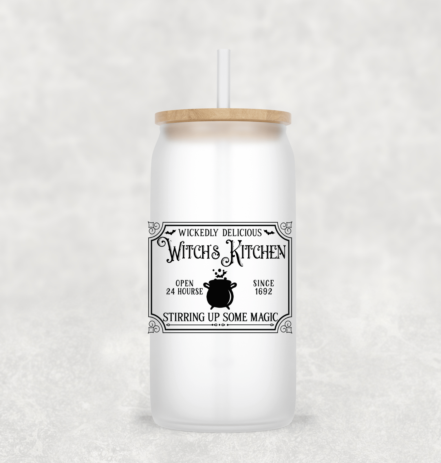 Stirring up Some Magic Glass Cup with clear straw and bamboo lid-Drinkware-Stay Foxy Boutique, Florissant, Missouri