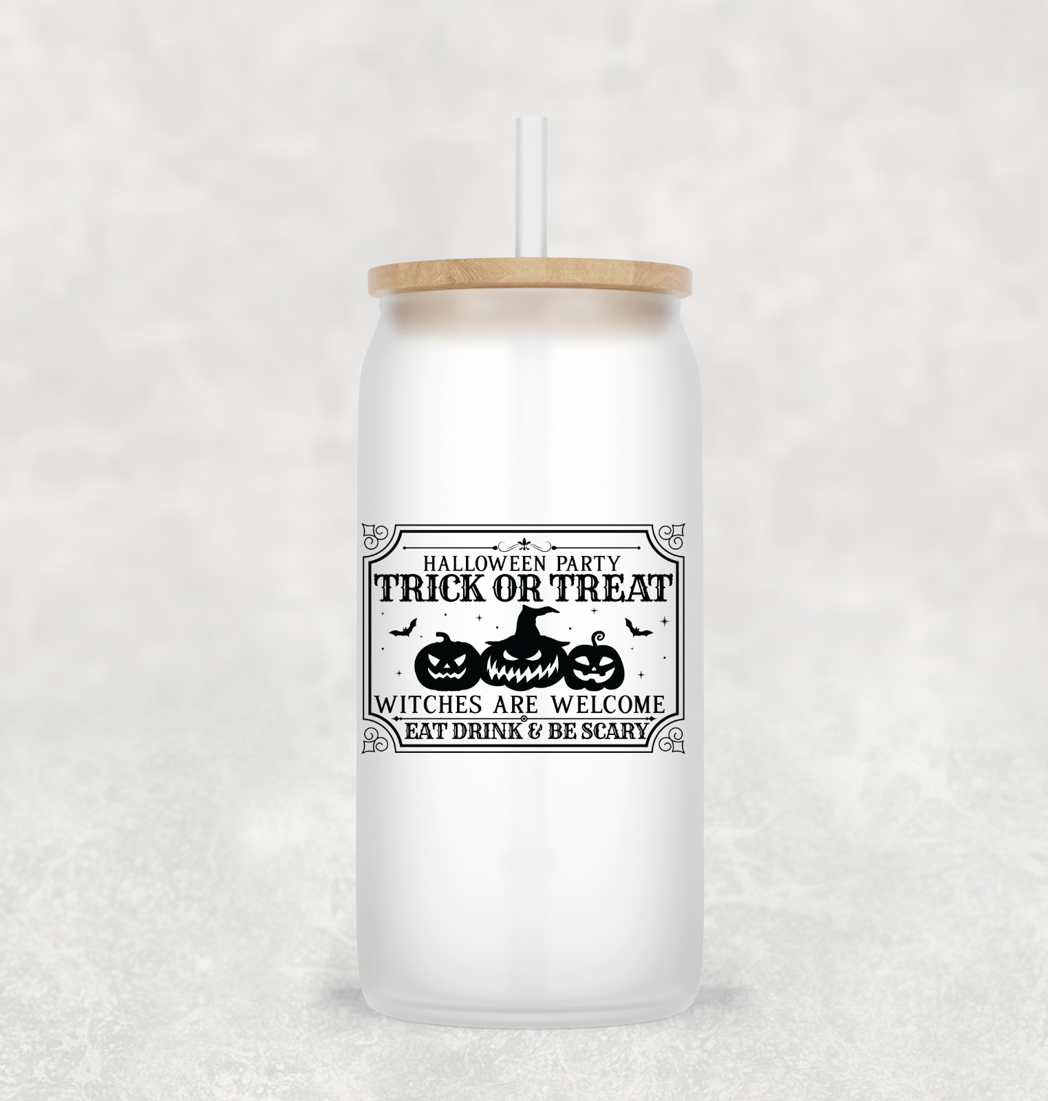Halloween Party Glass Cup with clear straw and bamboo lid-Drinkware-Stay Foxy Boutique, Florissant, Missouri