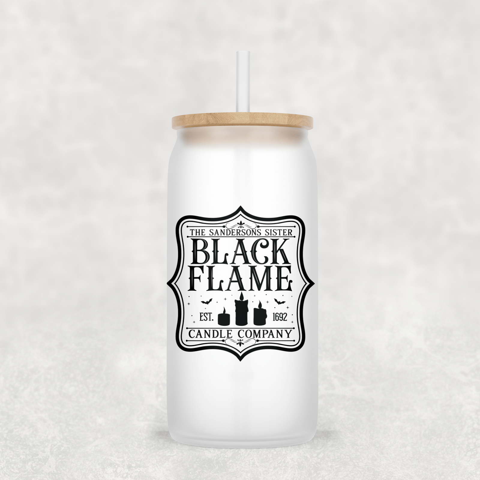 Black Flame Glass Cup with clear straw and bamboo lid-Drinkware-Stay Foxy Boutique, Florissant, Missouri