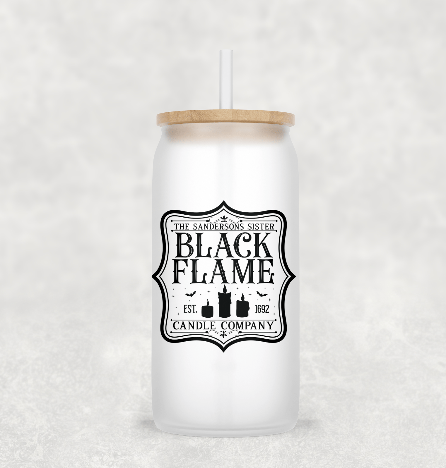 Black Flame Glass Cup with clear straw and bamboo lid-Drinkware-Stay Foxy Boutique, Florissant, Missouri