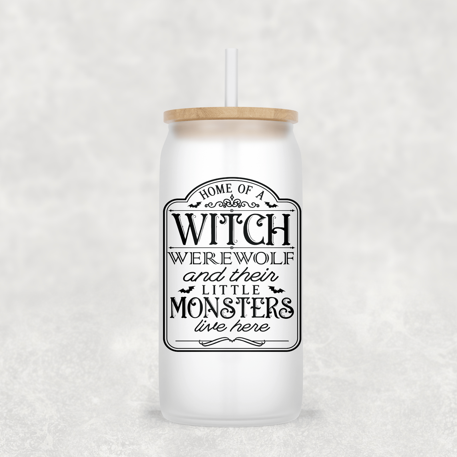 Home Of A Witch Glass Cup with clear straw and bamboo lid-Drinkware-Stay Foxy Boutique, Florissant, Missouri