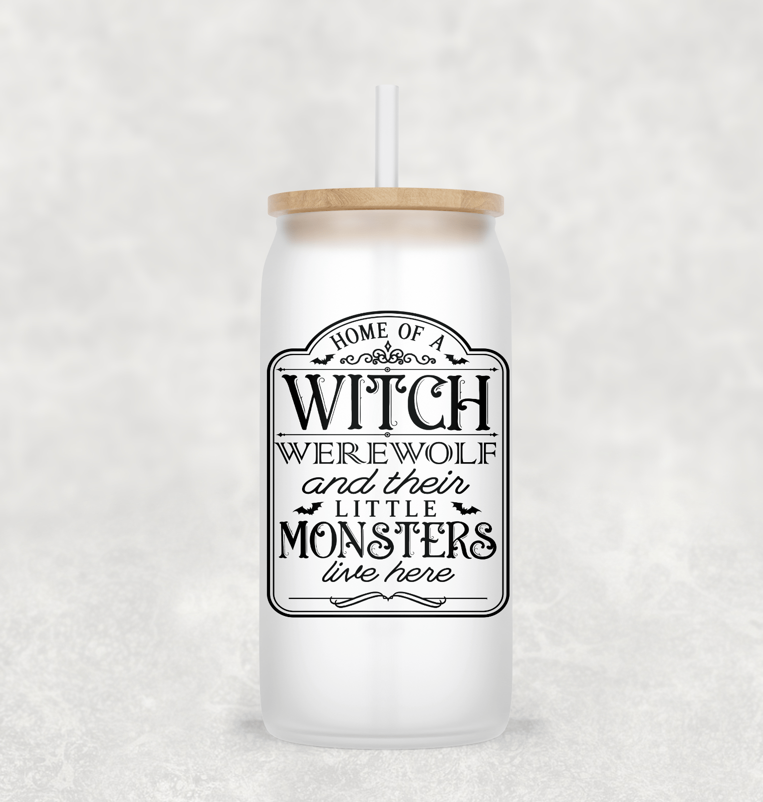 Home Of A Witch Glass Cup with clear straw and bamboo lid-Drinkware-Stay Foxy Boutique, Florissant, Missouri