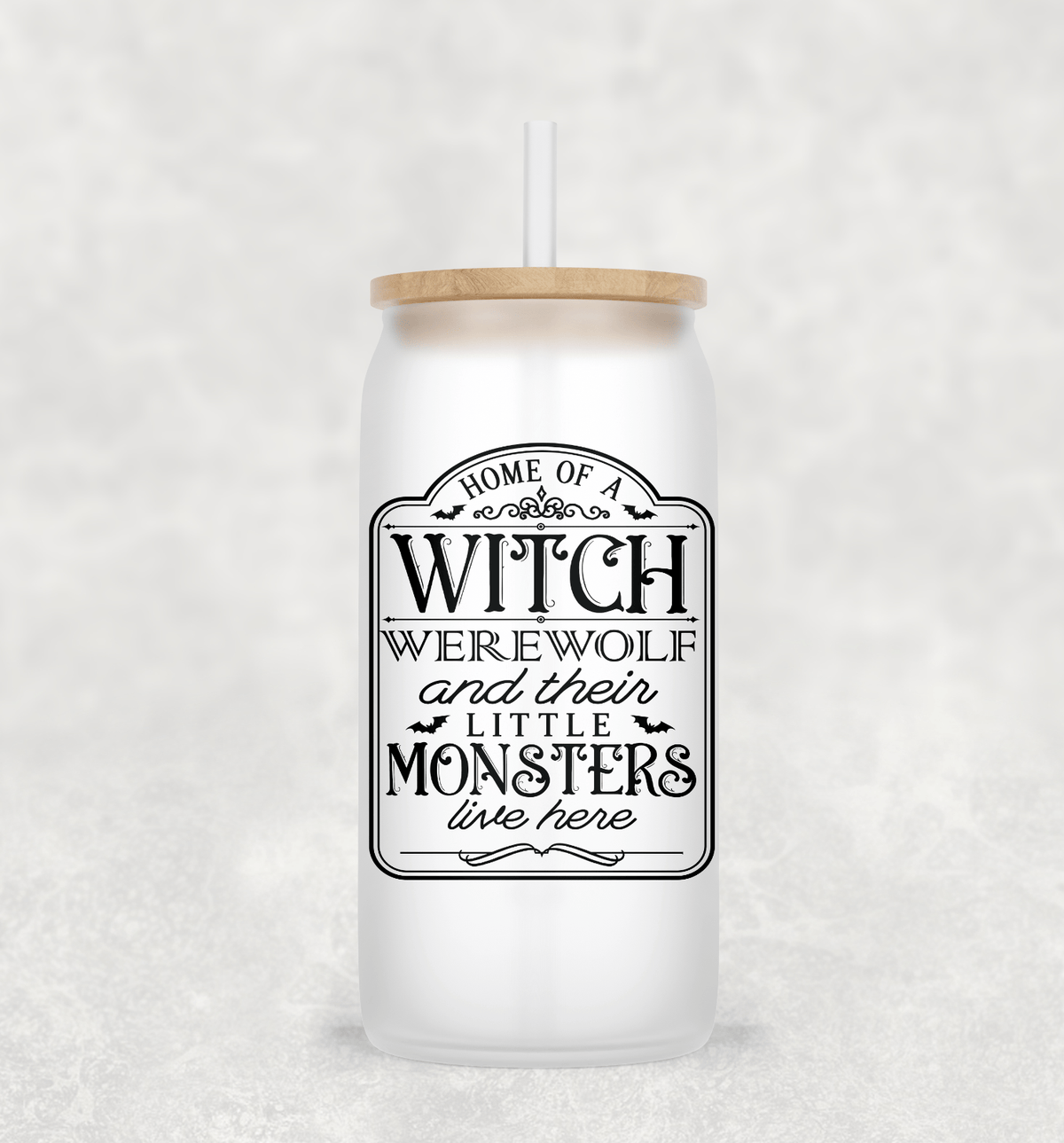 Home Of A Witch Glass Cup with clear straw and bamboo lid-Drinkware-Stay Foxy Boutique, Florissant, Missouri