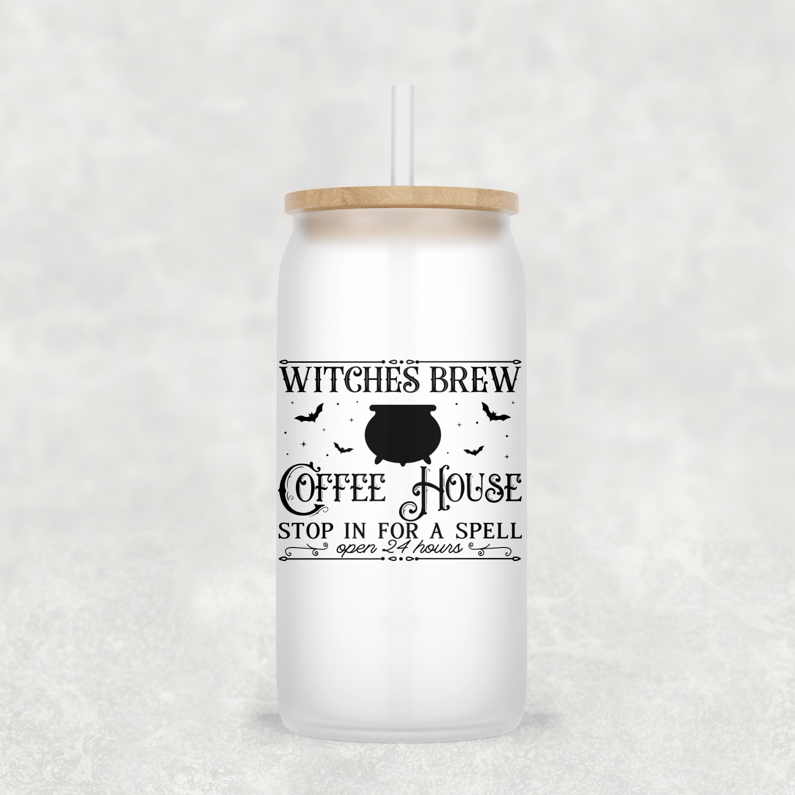 Witched Brew Glass Cup with clear straw and bamboo lid-Drinkware-Stay Foxy Boutique, Florissant, Missouri