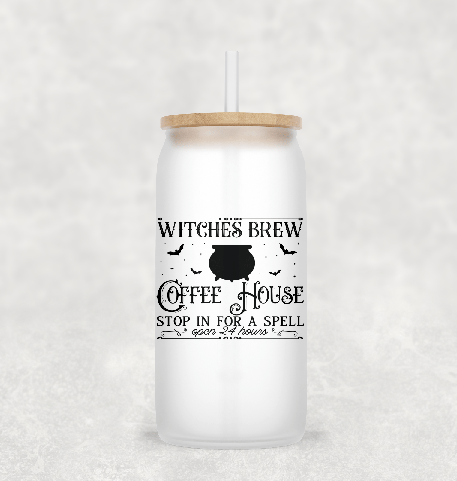 Witched Brew Glass Cup with clear straw and bamboo lid-Drinkware-Stay Foxy Boutique, Florissant, Missouri