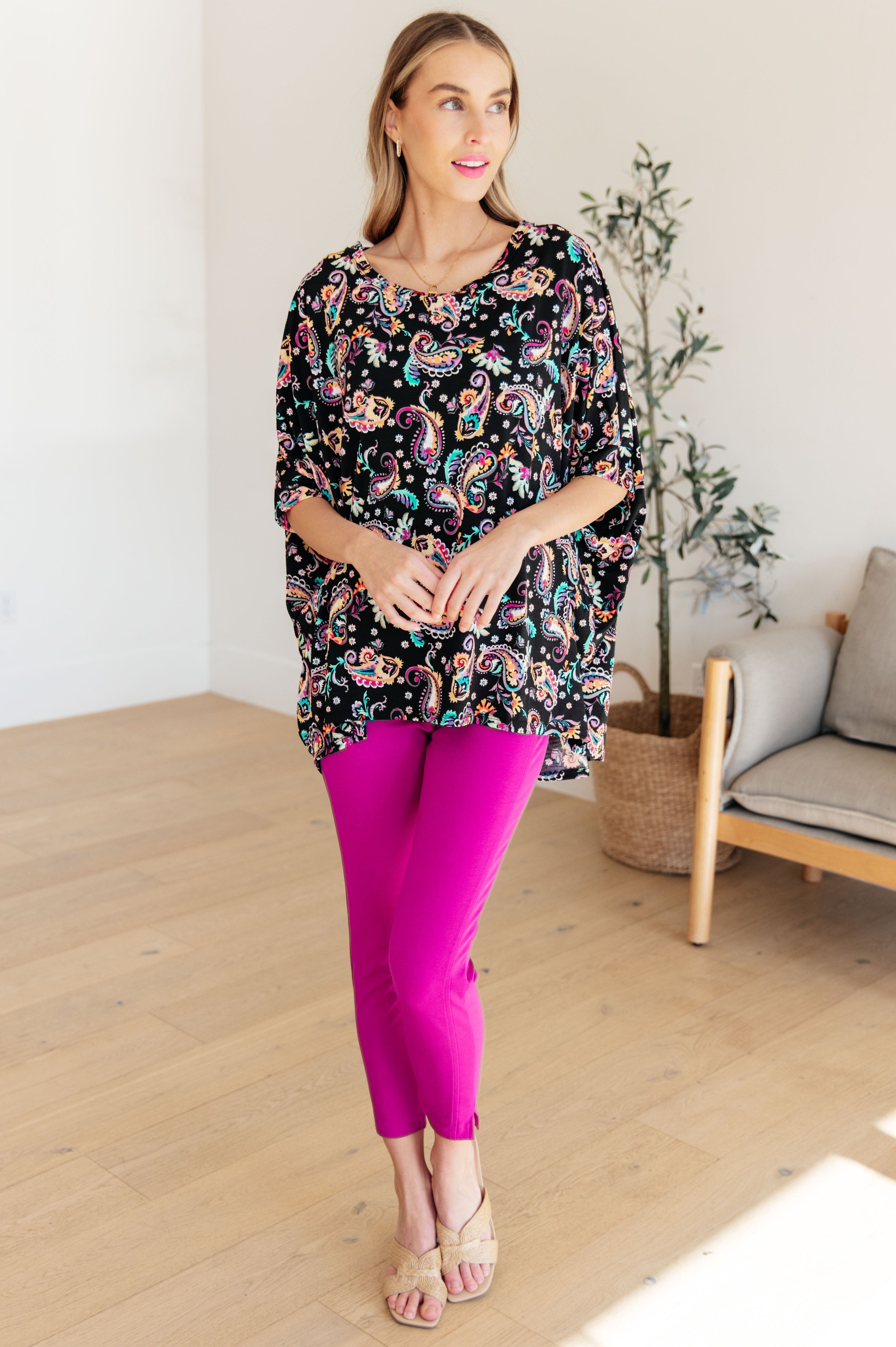 Essential Blouse in Black and Pink Paisley-Womens-Stay Foxy Boutique, Florissant, Missouri