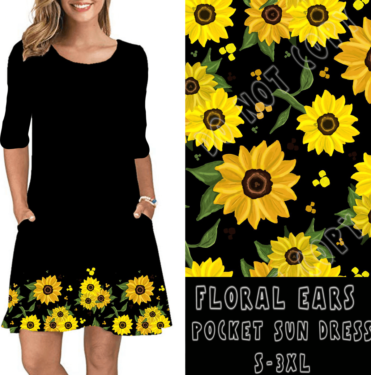 3/4 SLEEVE POCKET DRESS- FLORAL EARS-Stay Foxy Boutique, Florissant, Missouri