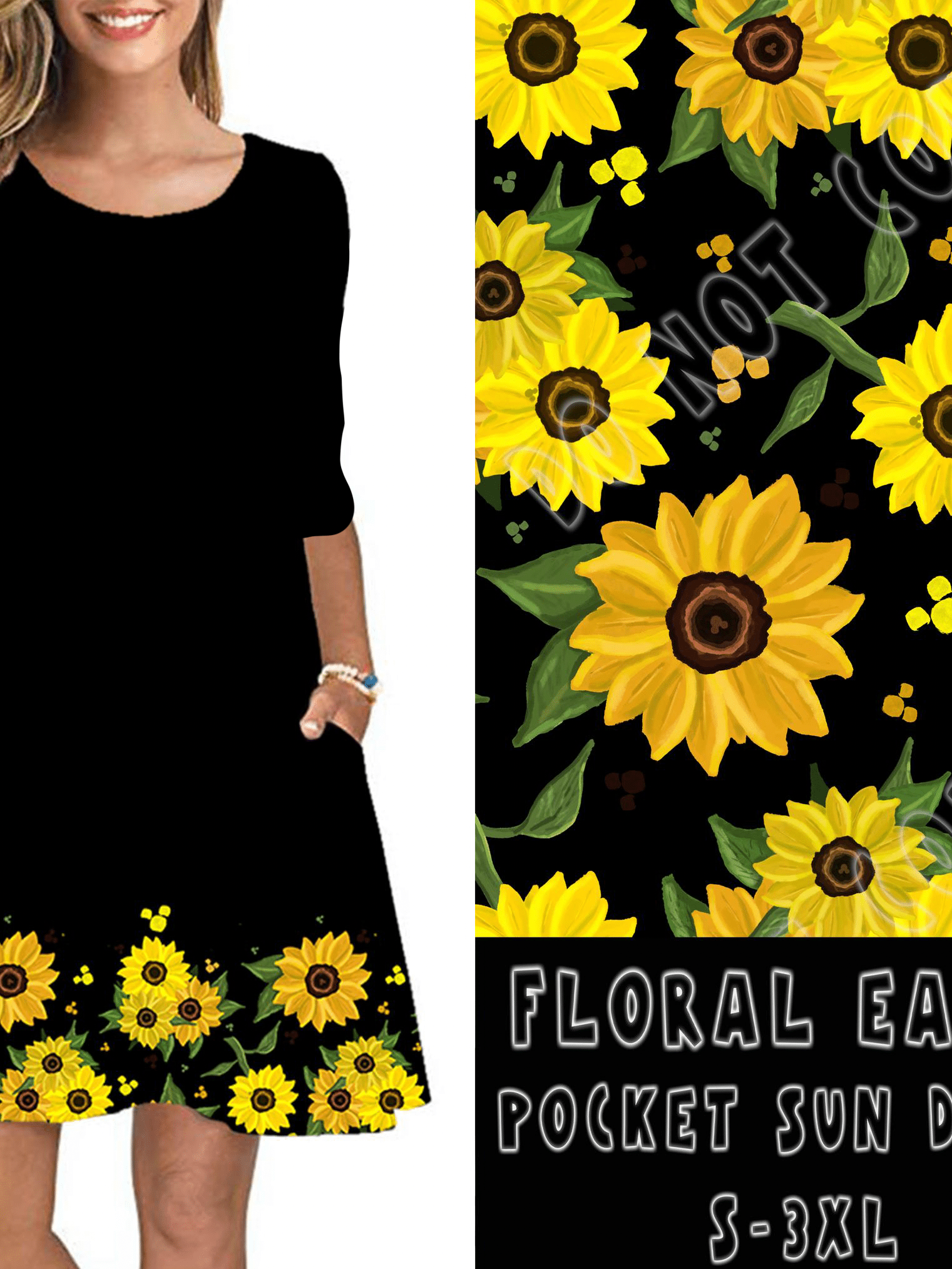 3/4 SLEEVE POCKET DRESS- FLORAL EARS-Stay Foxy Boutique, Florissant, Missouri