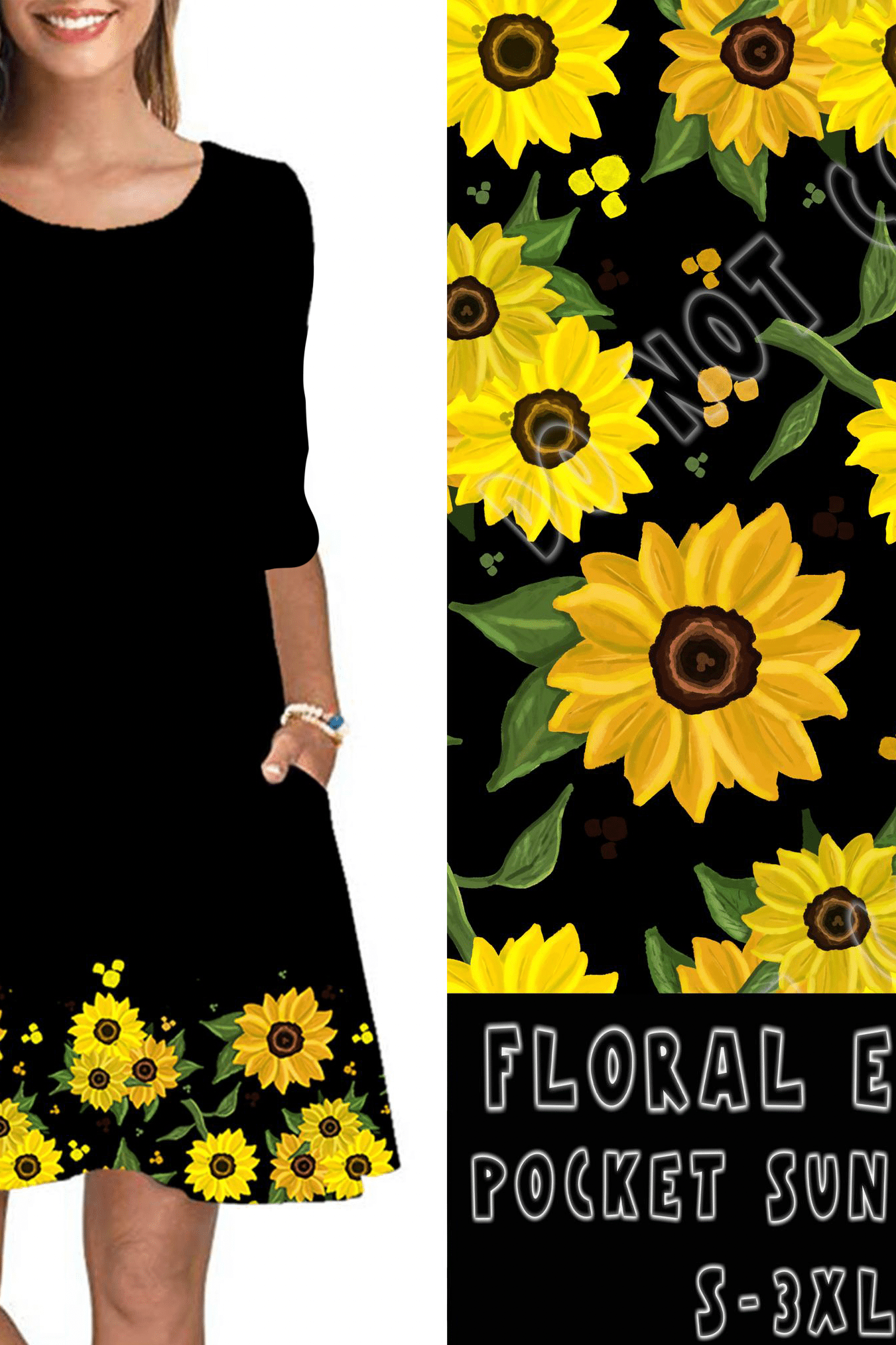 3/4 SLEEVE POCKET DRESS- FLORAL EARS-Stay Foxy Boutique, Florissant, Missouri