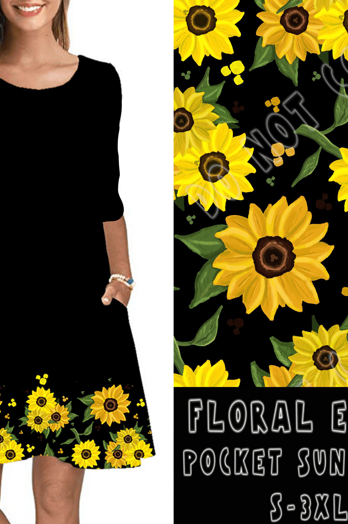 3/4 SLEEVE POCKET DRESS- FLORAL EARS-Stay Foxy Boutique, Florissant, Missouri