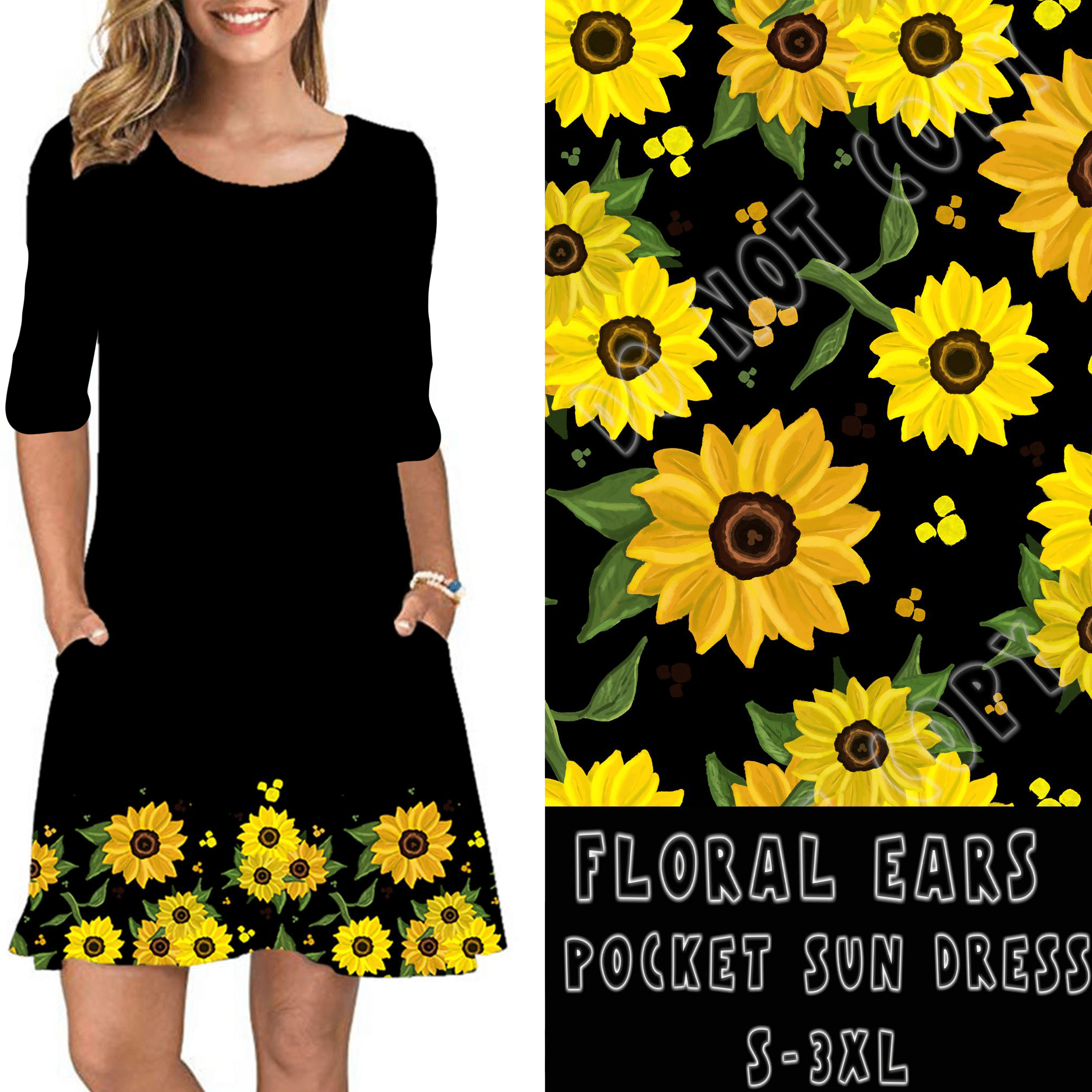 3/4 SLEEVE POCKET DRESS- FLORAL EARS-Stay Foxy Boutique, Florissant, Missouri