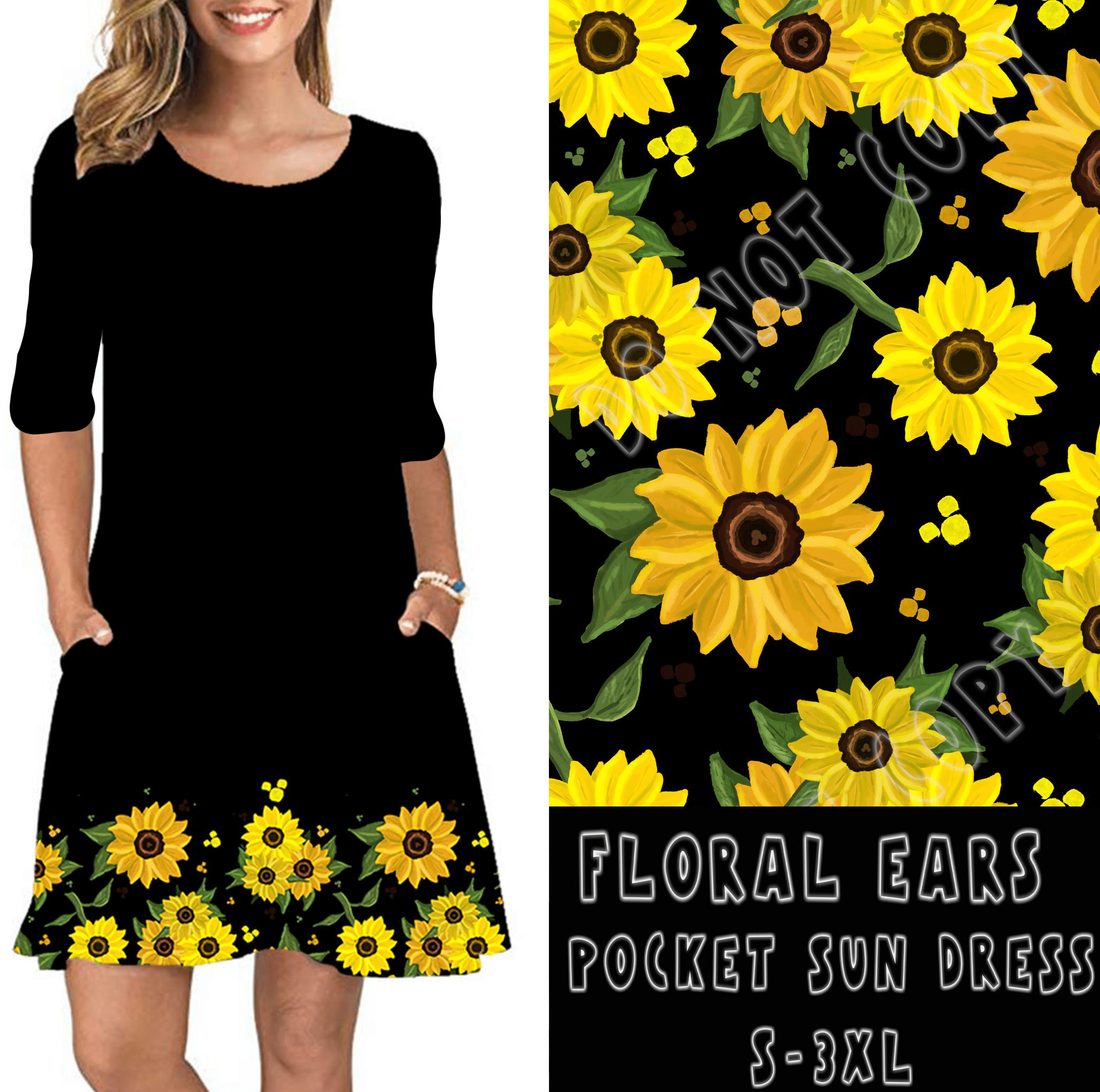 3/4 SLEEVE POCKET DRESS- FLORAL EARS-Stay Foxy Boutique, Florissant, Missouri