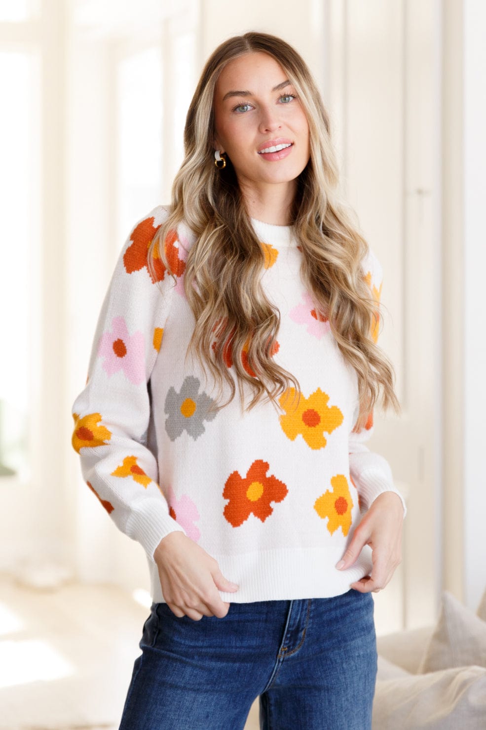 Falling Flowers Floral Sweater-Tops-Stay Foxy Boutique, Florissant, Missouri