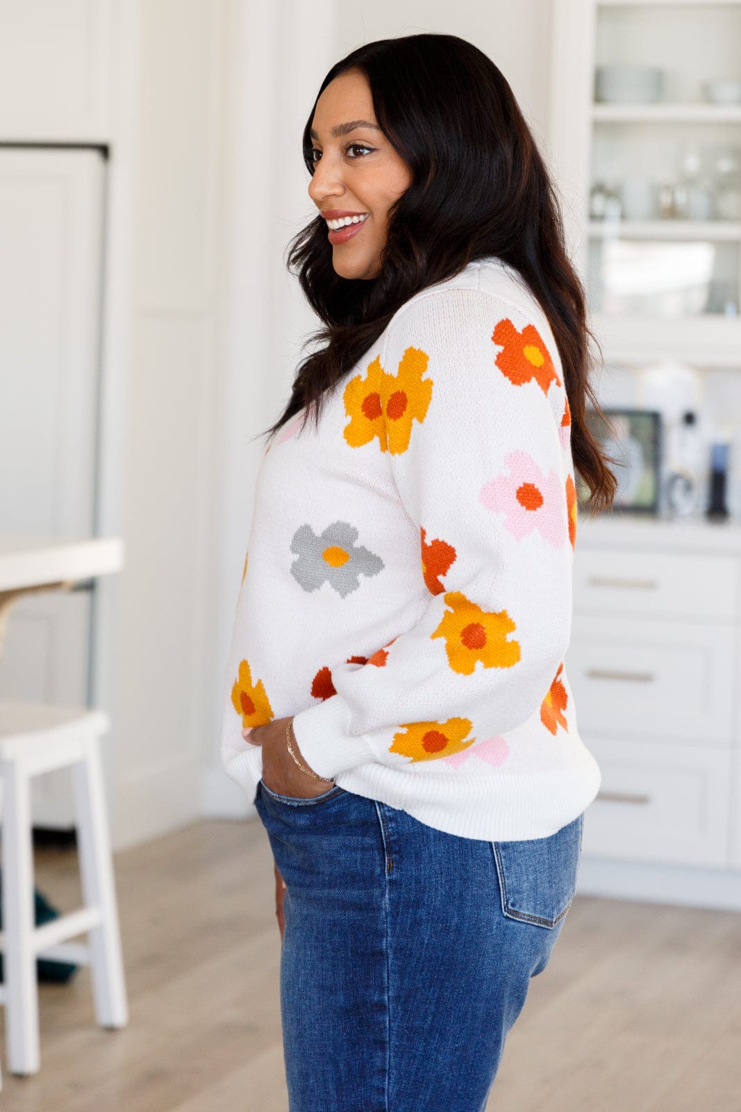 Falling Flowers Floral Sweater-Tops-Stay Foxy Boutique, Florissant, Missouri