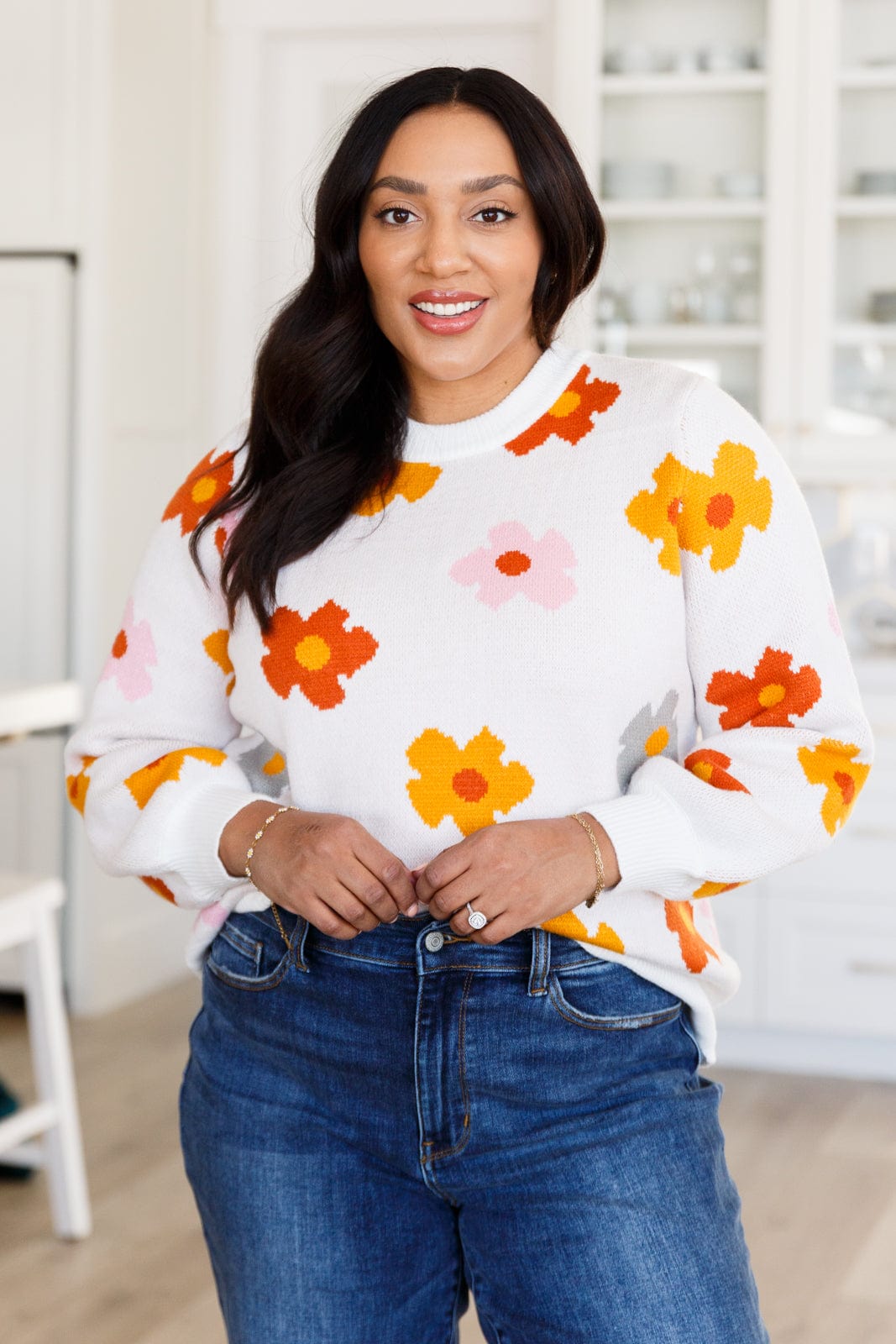 Falling Flowers Floral Sweater-Tops-Stay Foxy Boutique, Florissant, Missouri