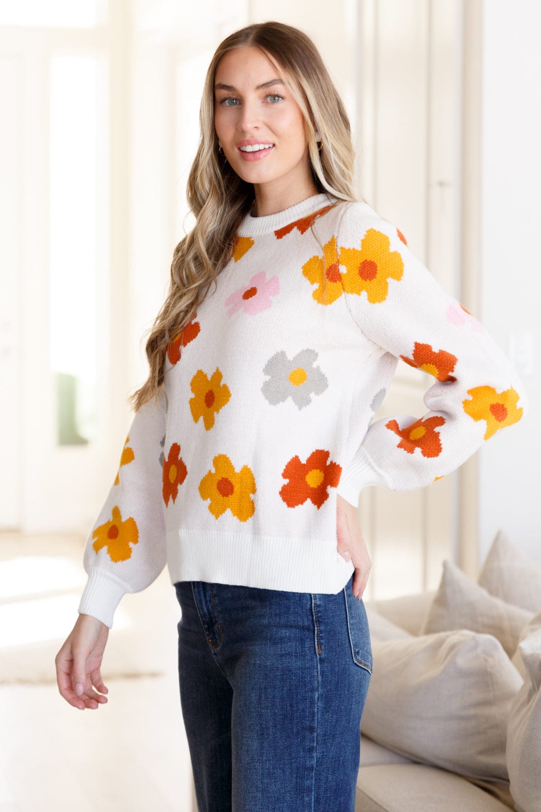 Falling Flowers Floral Sweater-Tops-Stay Foxy Boutique, Florissant, Missouri